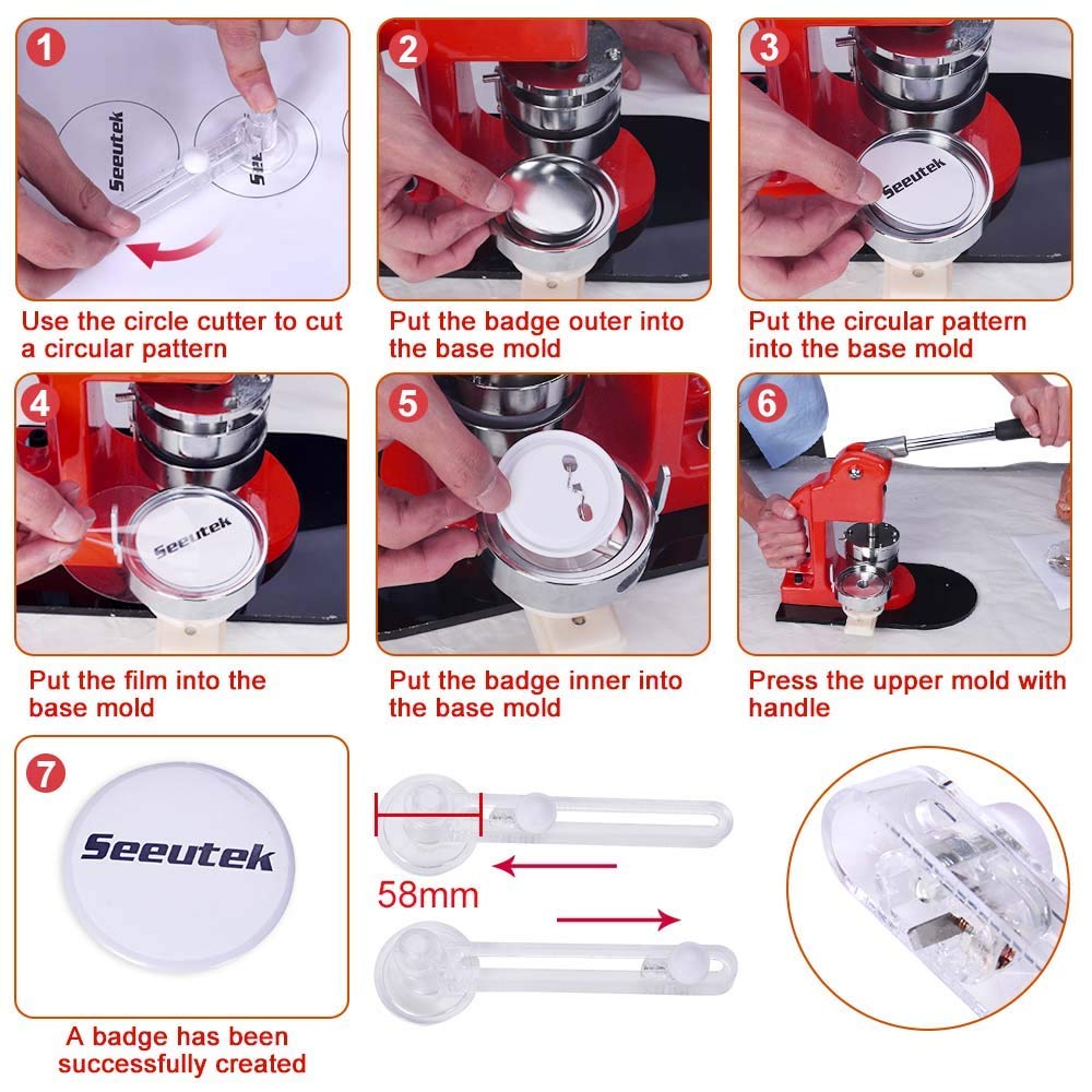 Seeutek 58mm Button Maker Machine - DIY Badge Press for Custom Pins, Buttons & Badges - Perfect for Events, Gifts & Promotions