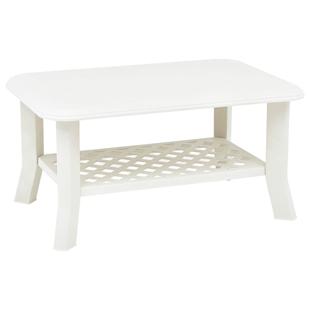 Modern White Plastic Coffee Table with Storage Shelf - 35.4