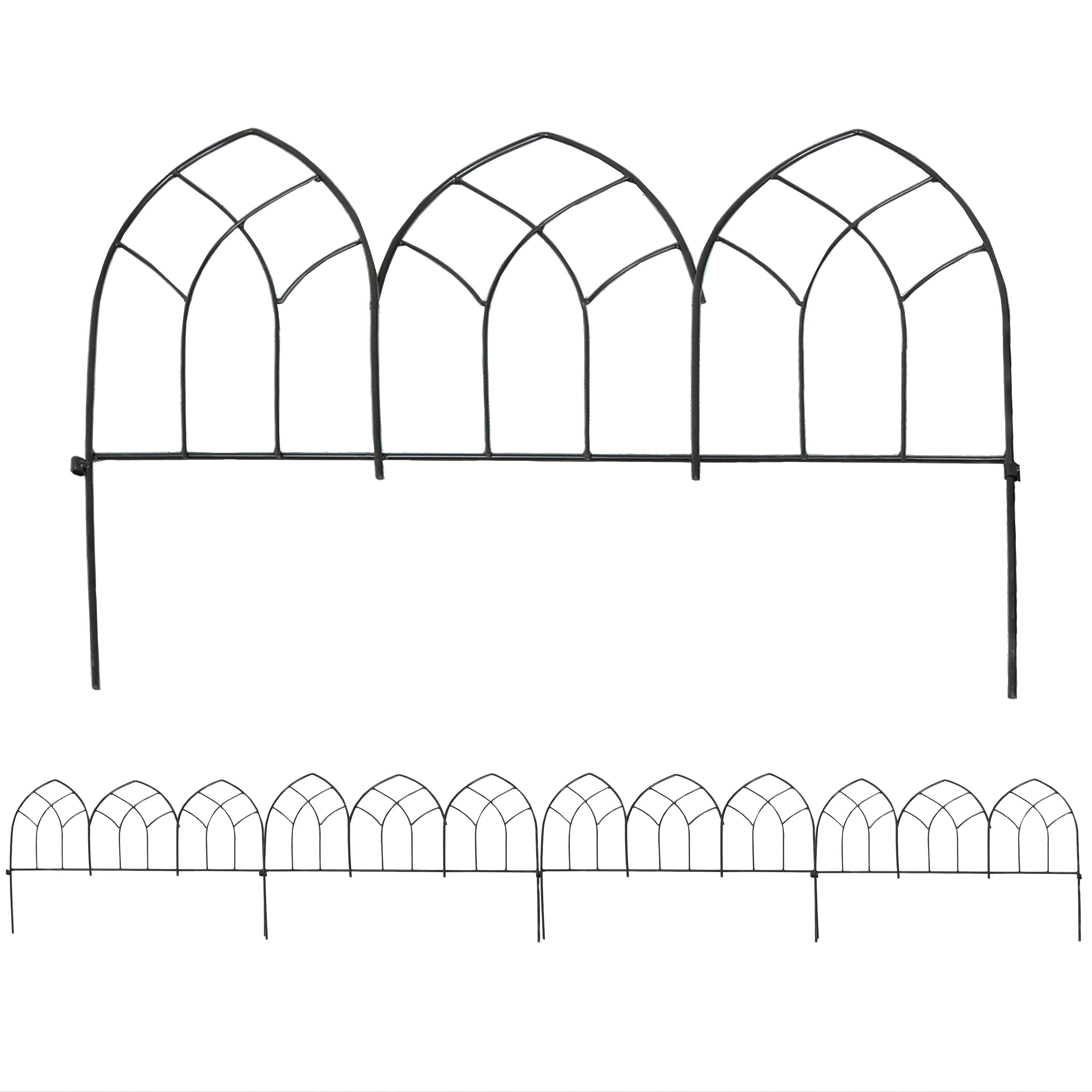 Sunnydaze 5-Piece Narbonne Steel Garden Fence Panels - 9' Overall Height - Rust-Resistant Outdoor Fencing for Yard, Garden, and Property Borders