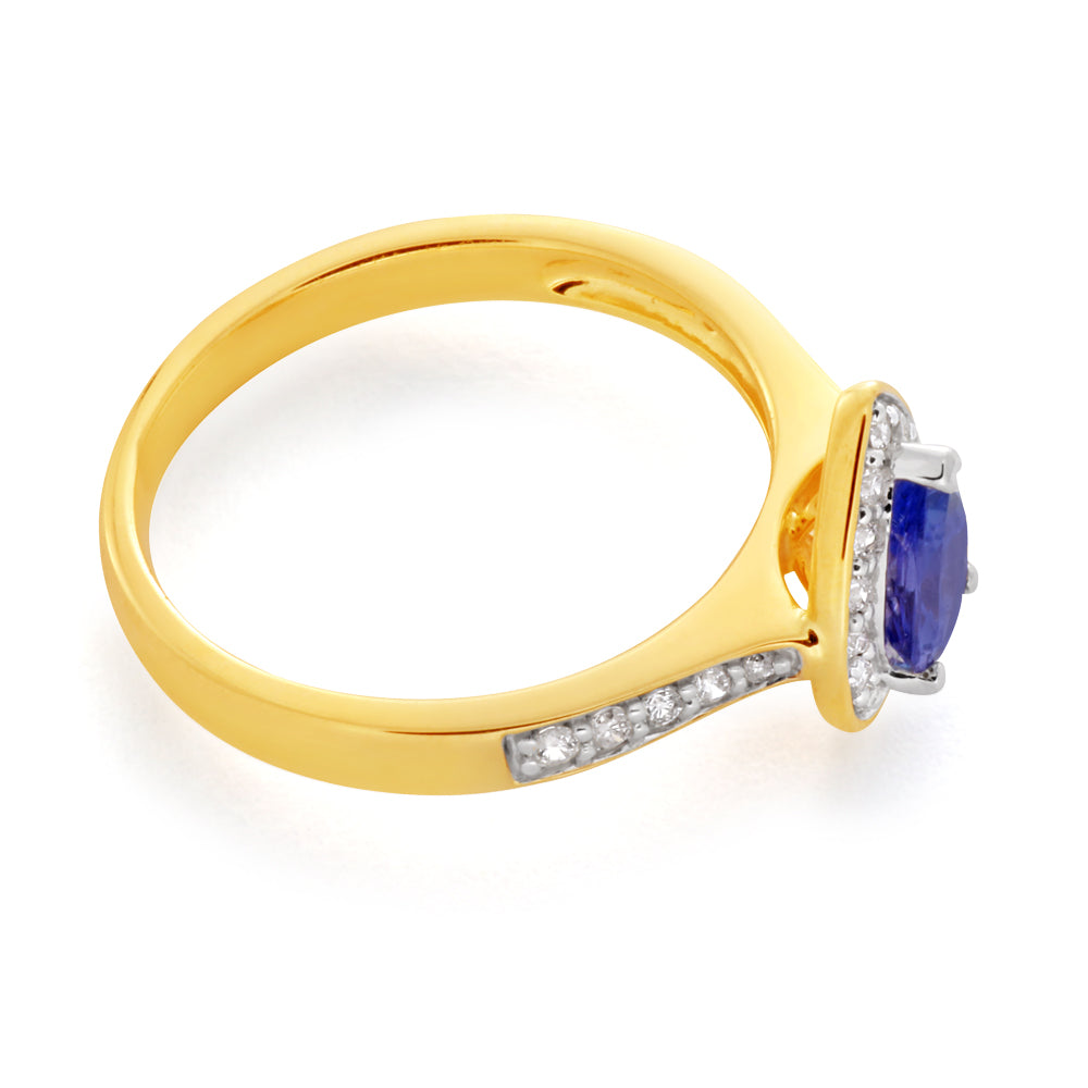 0.75ct Tanzanite & 0.20ct Diamond Ring in 9K Yellow Gold - Elegant Engagement, Wedding & Anniversary Jewelry Gift