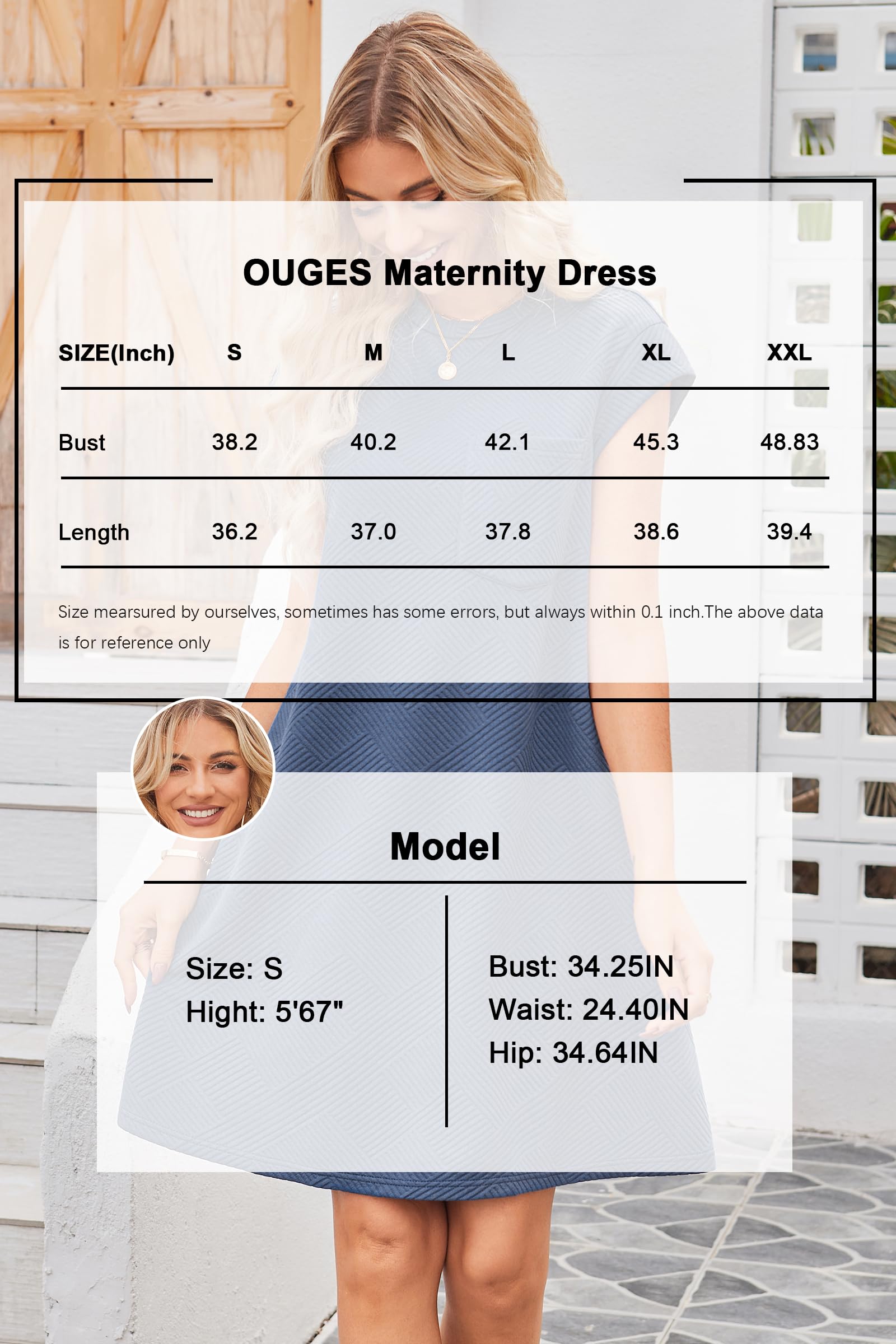 OUGES Women's 2025 Spring Mini Maternity Dress - Cap Sleeve Casual Loose T-Shirt Dress with Pockets for Pregnancy Comfort | Perfect for Baby Showers, Maternity Photos & Everyday Wear
