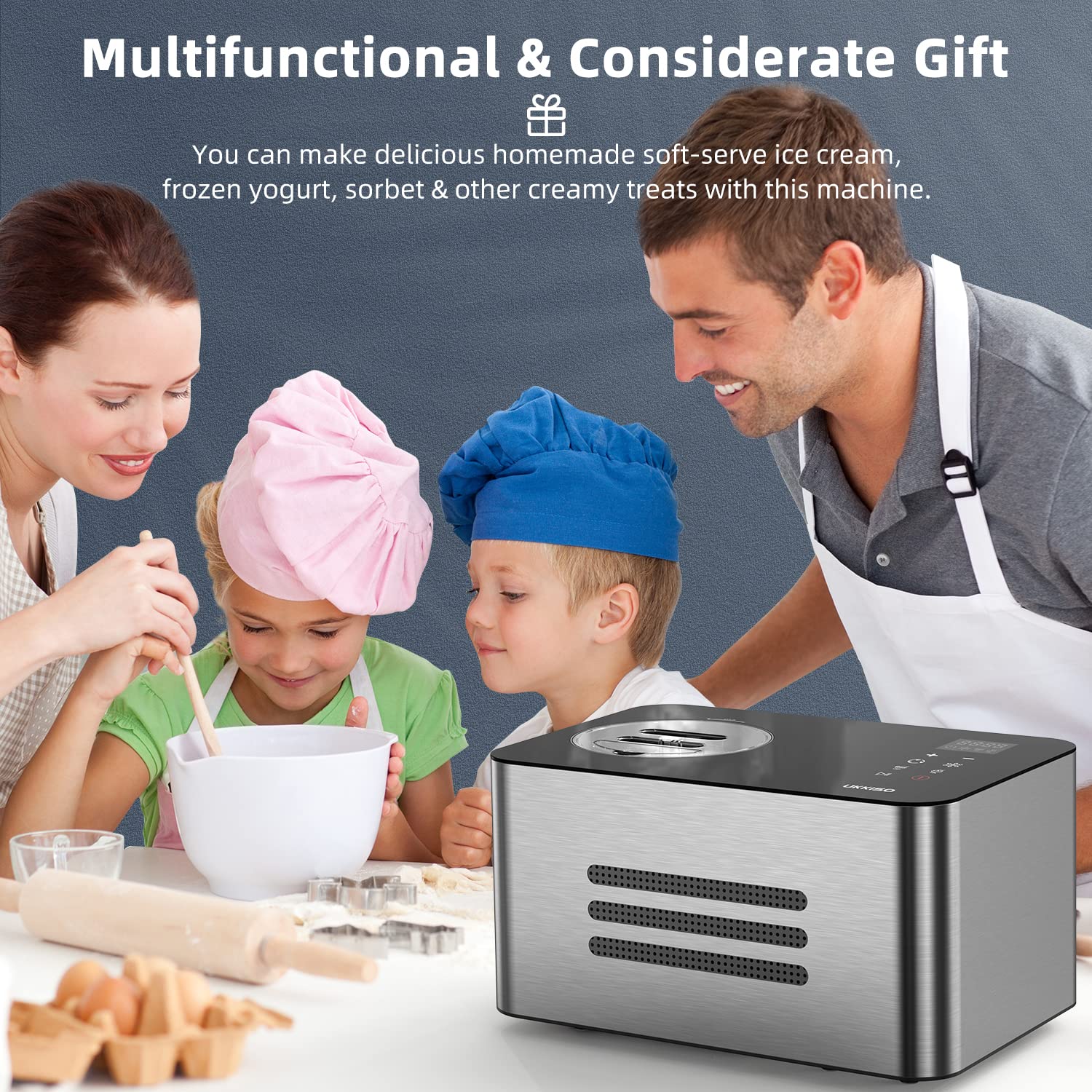 1.6 Quart Automatic Ice Cream Maker Machine with Compressor - 4 Modes Stainless Steel Homemade Soft Serve Ice Cream Maker for Home, Kids & Holidays | Perfect for Birthday Parties, Family Gatherings & Summer Treats