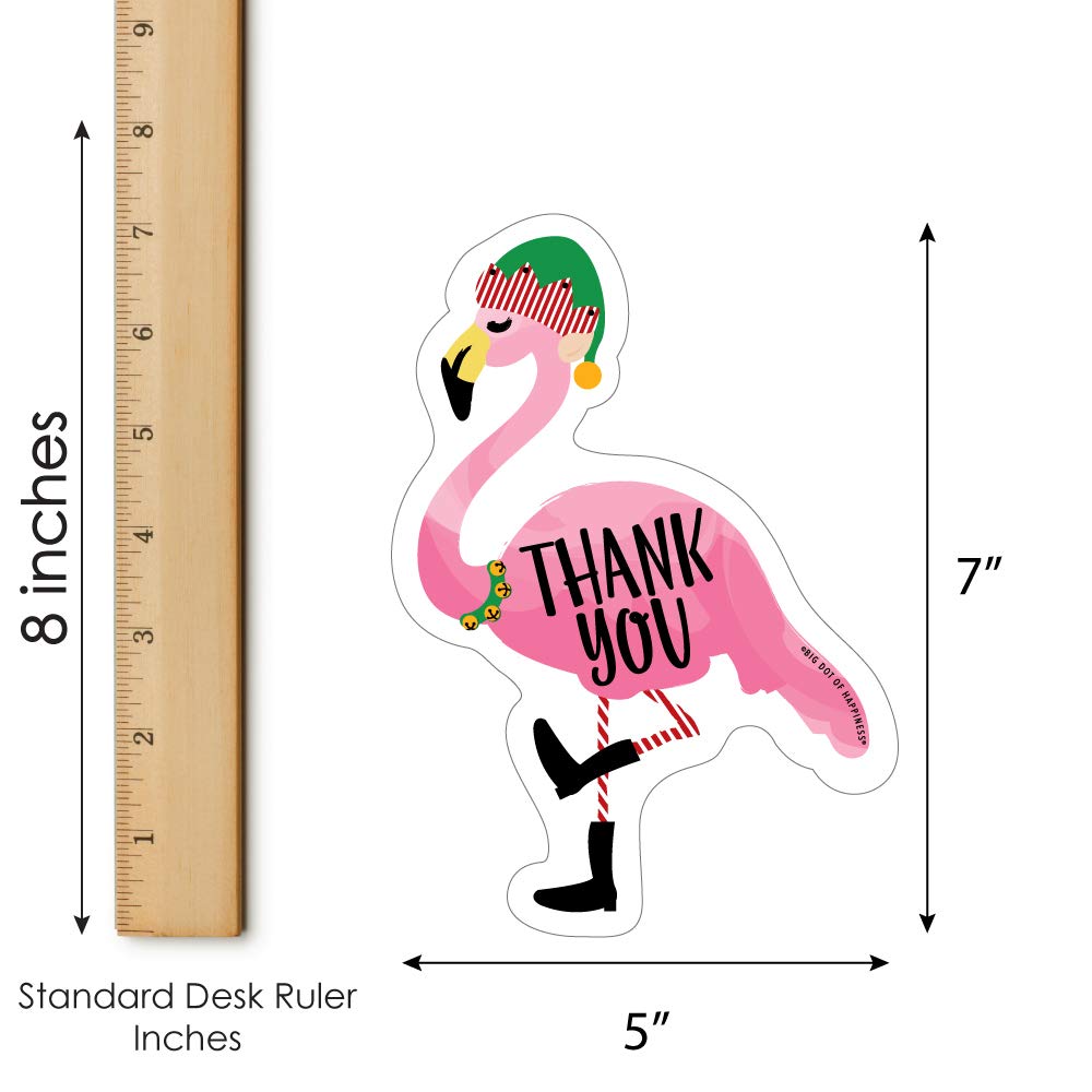Big Dot of Happiness Flamingle Bells Shaped Thank You Cards - 12 Tropical Christmas Party Thank You Notes with Envelopes - Perfect for Holiday Gifts, Office Appreciation & Festive Greetings