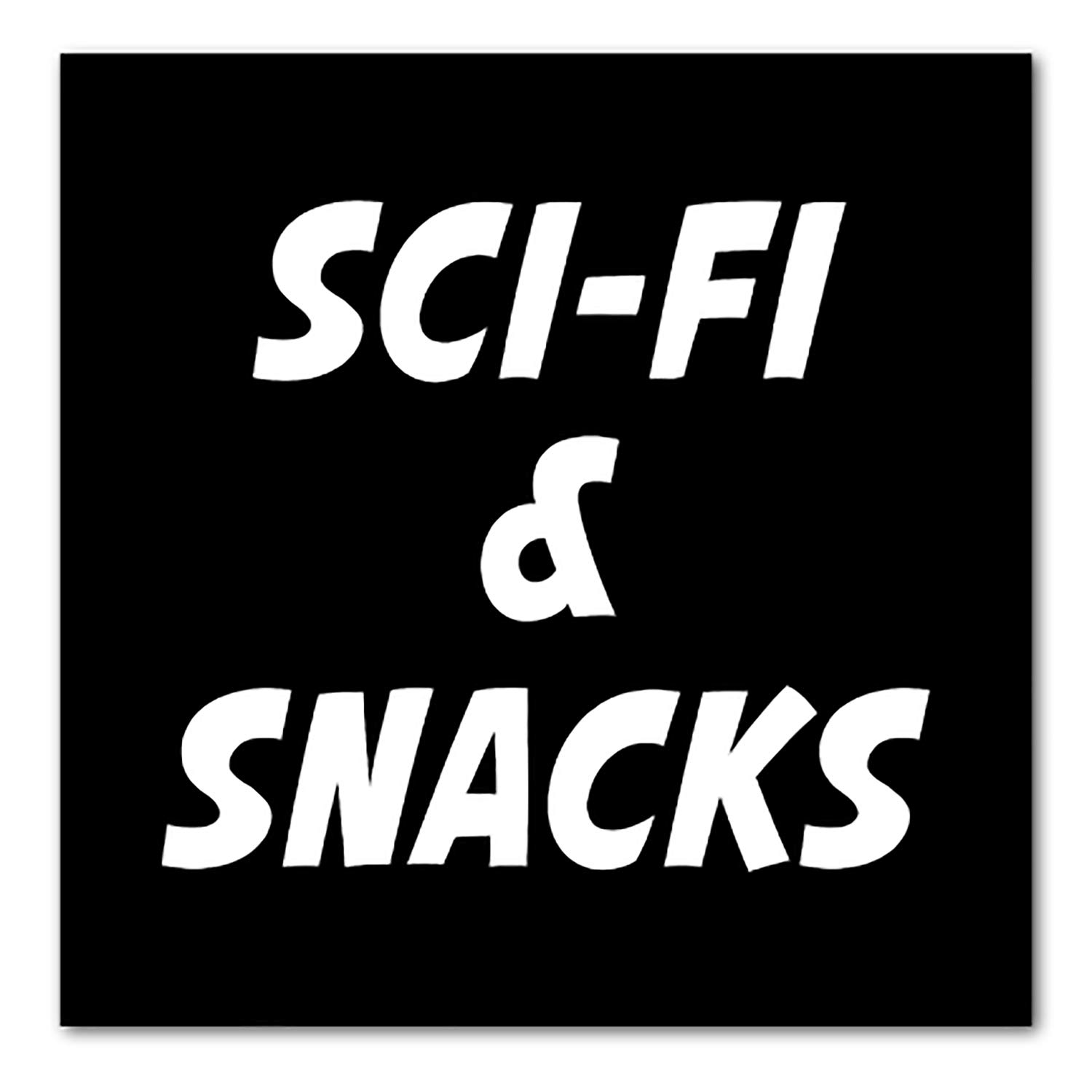 DistinctInk Custom Bumper Sticker 3x3 Inch - Black Background Sci-Fi & Snacks Design - Waterproof Vinyl Decal for Cars, Laptops, Windows - Perfect for Gifts, Fan Merch, and Personal Expression