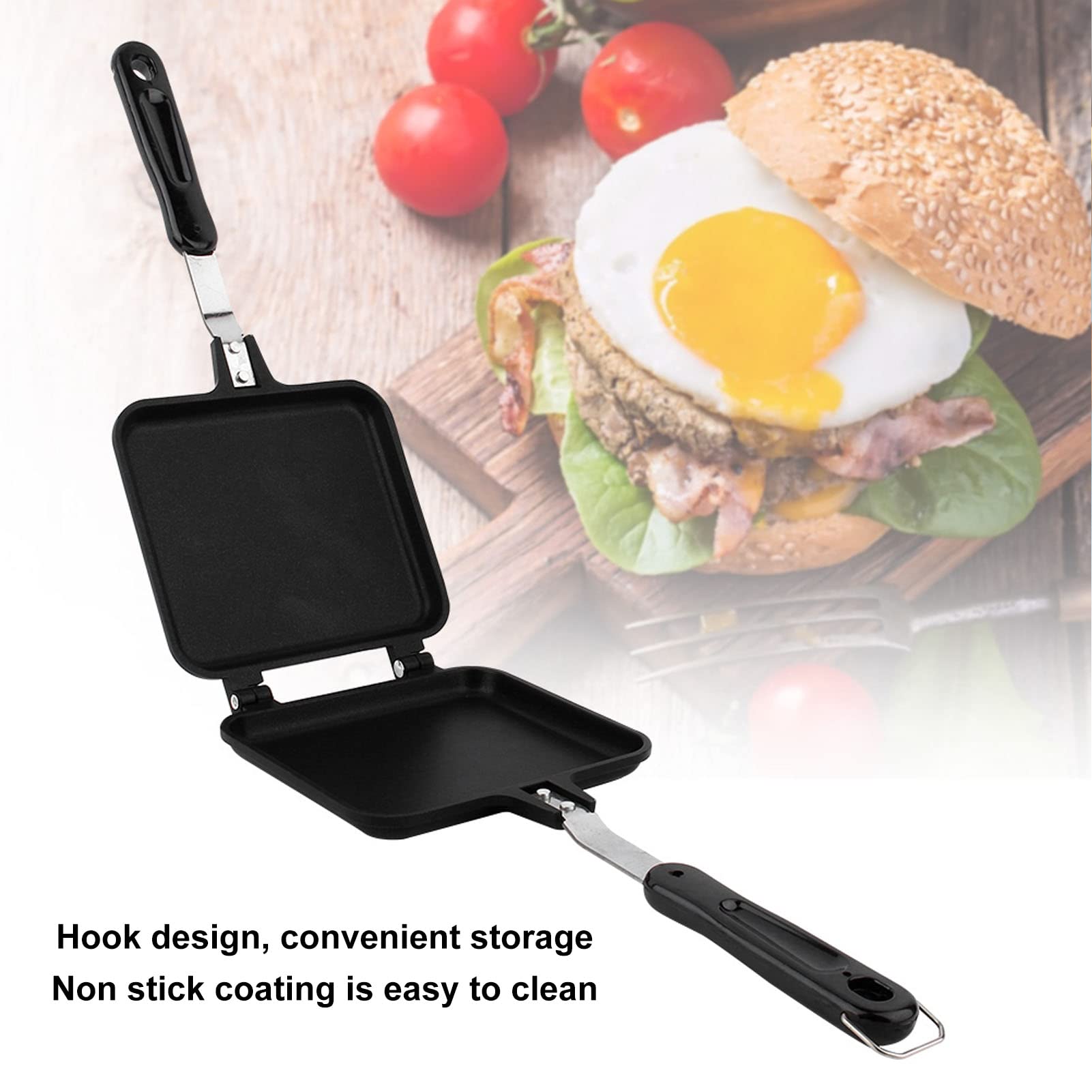 Non-Stick Double Sided Cast Iron Frying Pan & Sandwich Grill Maker - Foldable Breakfast Griddle for Toast, Panini, Waffles | Perfect for Home Cooking, Camping & Outdoor Picnics