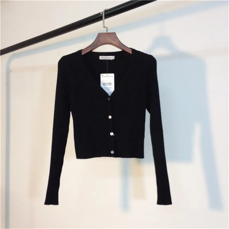Patchwork Long Sleeve Button-Up Knit Sweater for Women - Cozy Fall & Winter Fashion - Perfect for Casual Outings and Office Wear