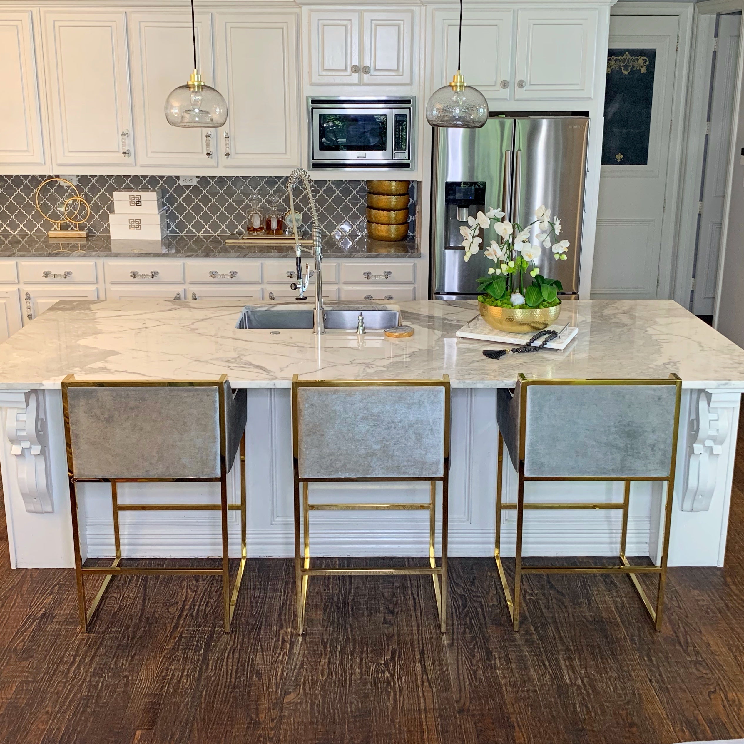 Erin Gold Counter Height Bar Stool in Gray - Modern Kitchen Island & Breakfast Nook Seating for Home & Restaurant Use