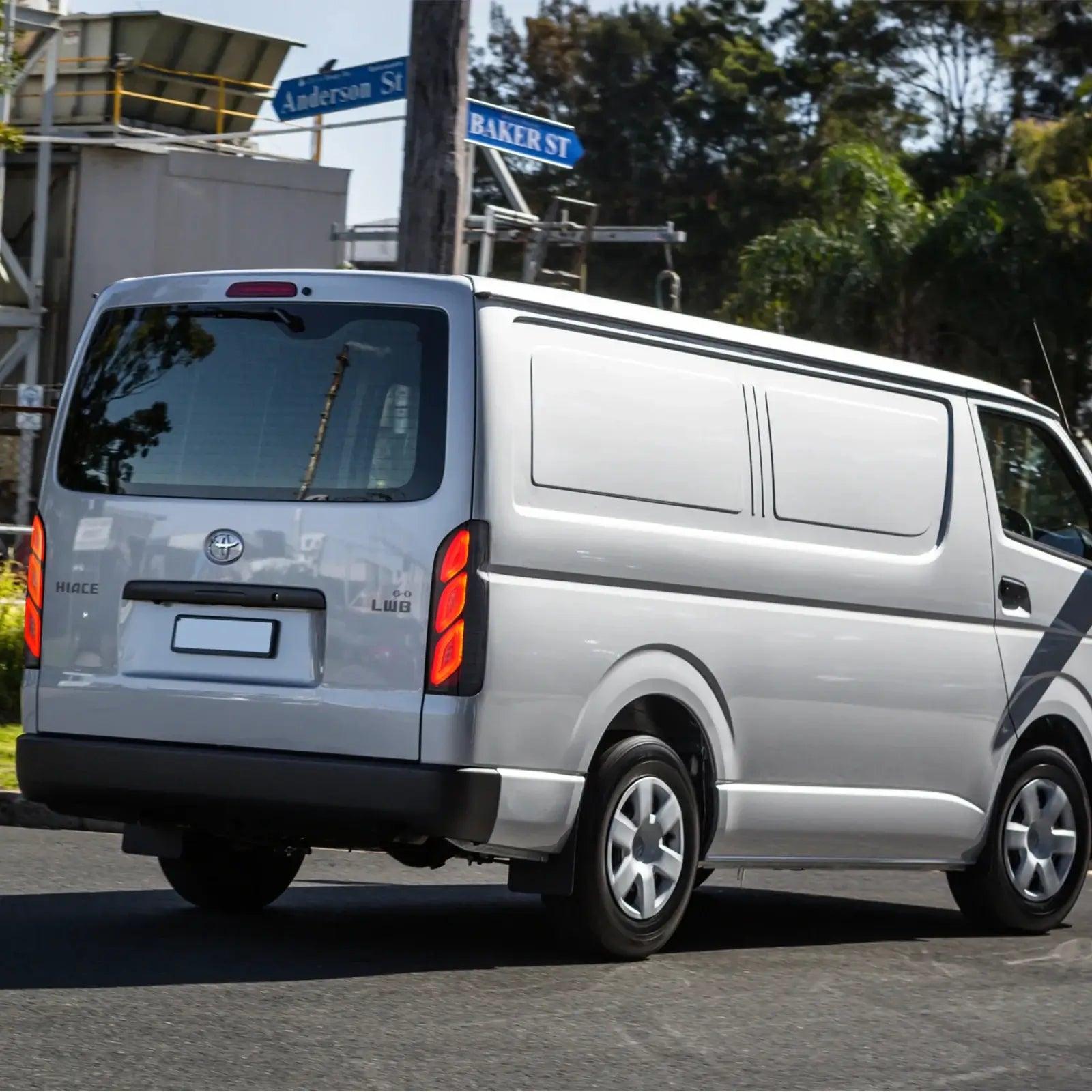 2005-2018 Toyota Hiace 5th Gen (H200) LED Tail Lights Assembly with Dynamic Animation DRL - Bright, Durable Replacement for Enhanced Visibility & Style - Perfect for Night Driving, Car Upgrades & Customization