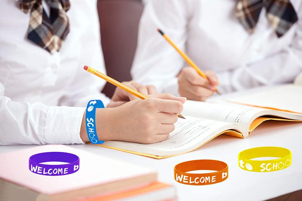48PCS Welcome Back to School Rubber Bracelets - First Day & 100 Days of School Party Favors, Silicone Wristbands for Classroom Decorations, Birthday Party Supplies, Goodie Bags & Student Rewards (Perfect for School Events, Classroom Celebrations & Teacher Gifts)