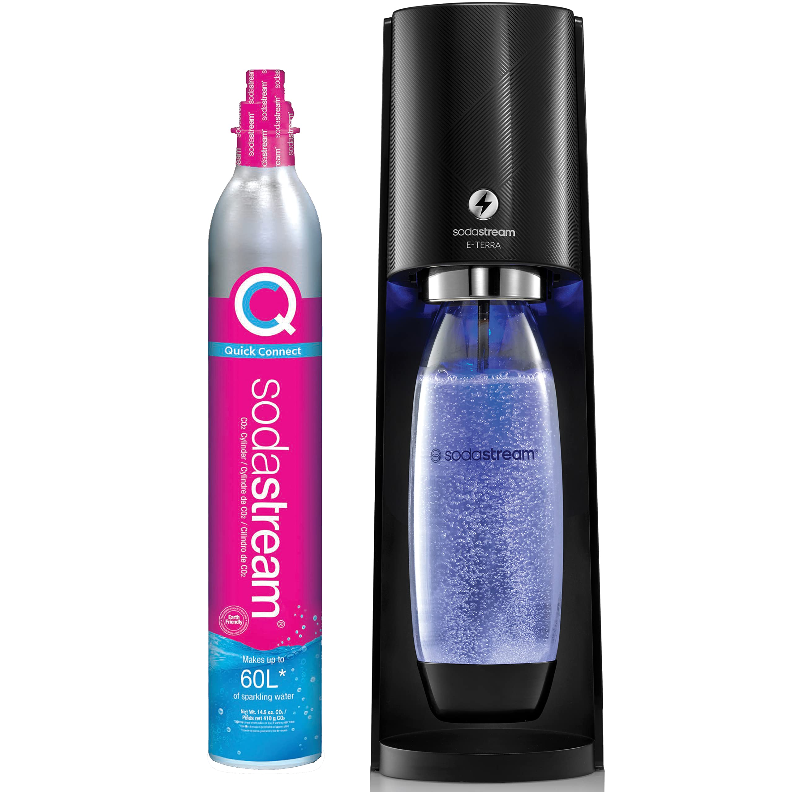SodaStream E-TERRA Sparkling Water Maker Machine (Black) - Includes CO2 Cylinder & Carbonating Bottle for Homemade Sparkling Water - Perfect for Kitchen, Office & Home Bar Use