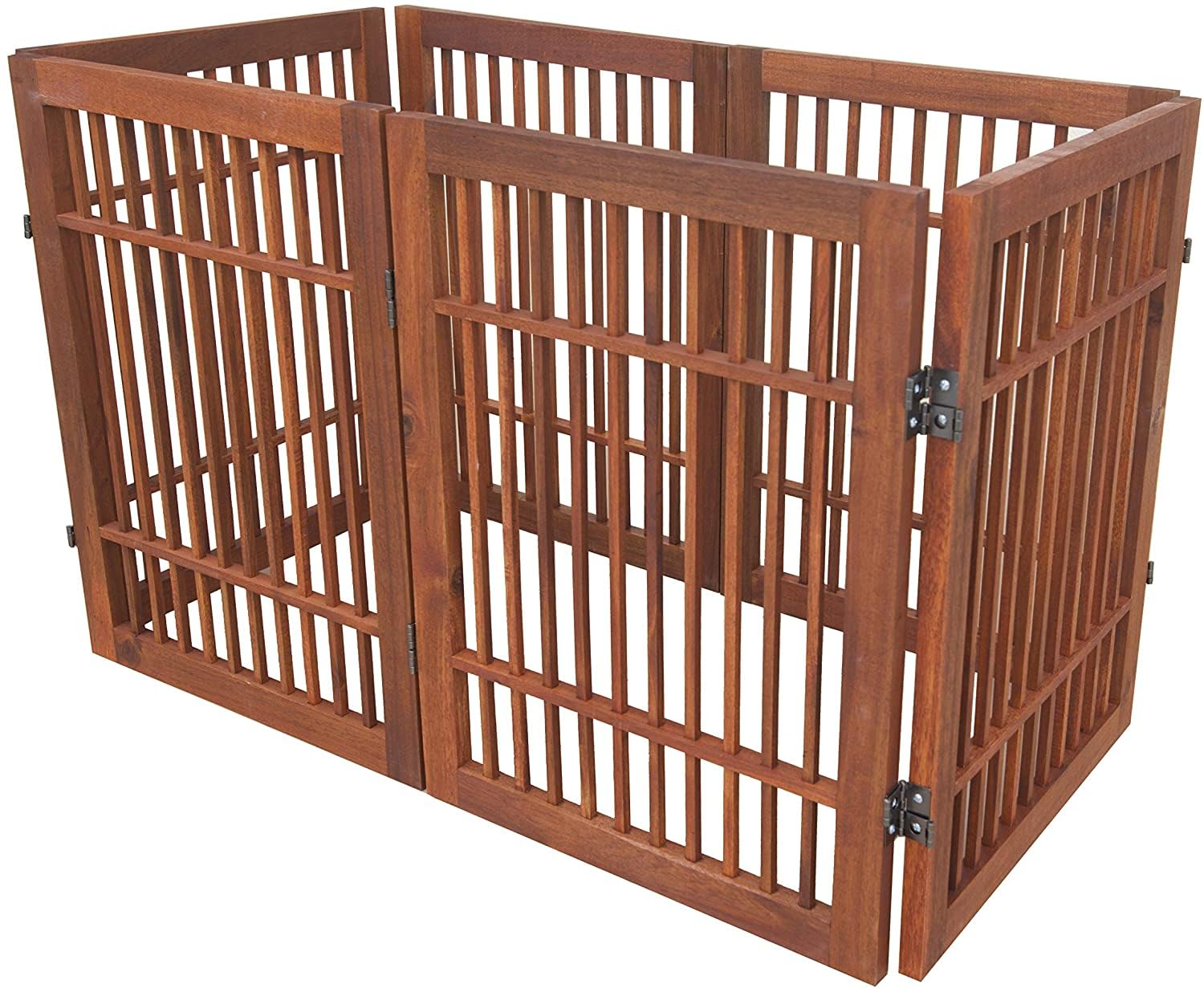 Premium Acacia Hardwood Pet Dog Gate - Freestanding, Folding & Portable Indoor/Outdoor Wooden Fence (6-Panel, 24