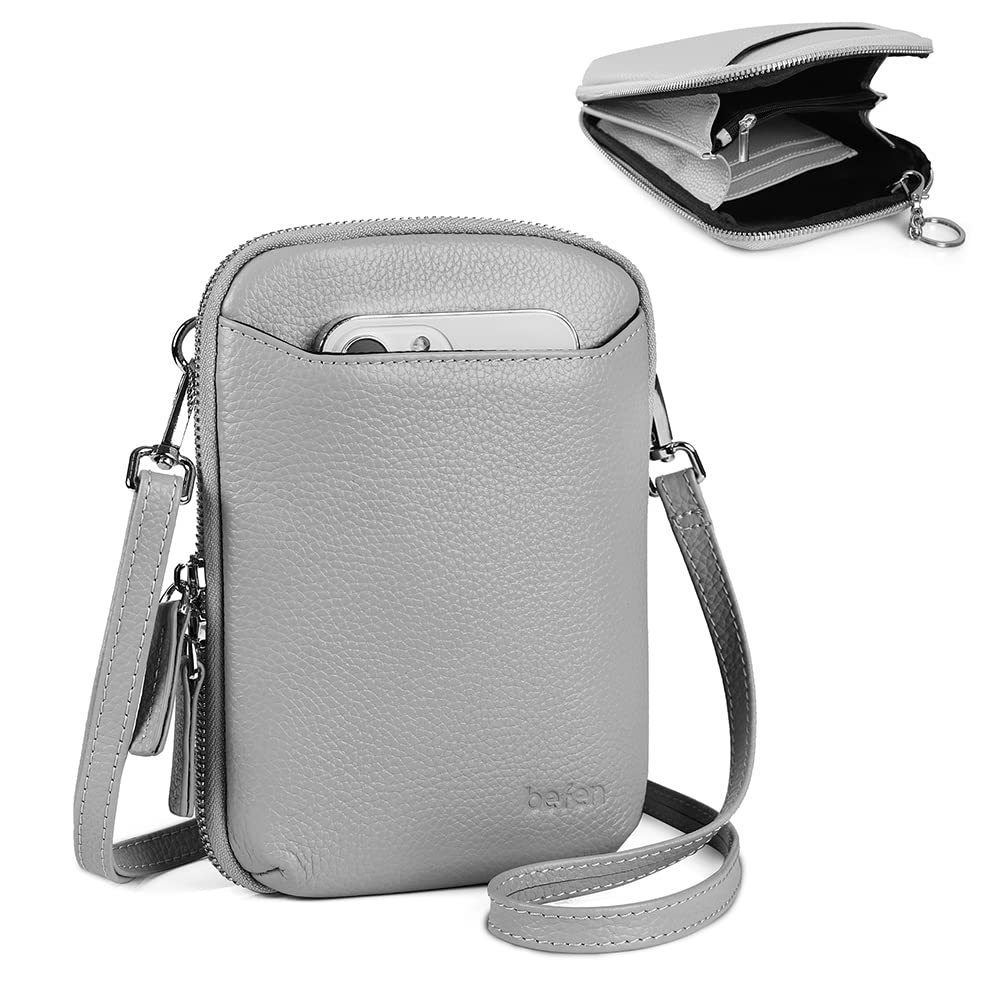 Befen Genuine Leather Crossbody Phone Purse for Women - Small RFID Blocking Wallet Bag with Zipper - Perfect for Travel, Shopping & Everyday Use