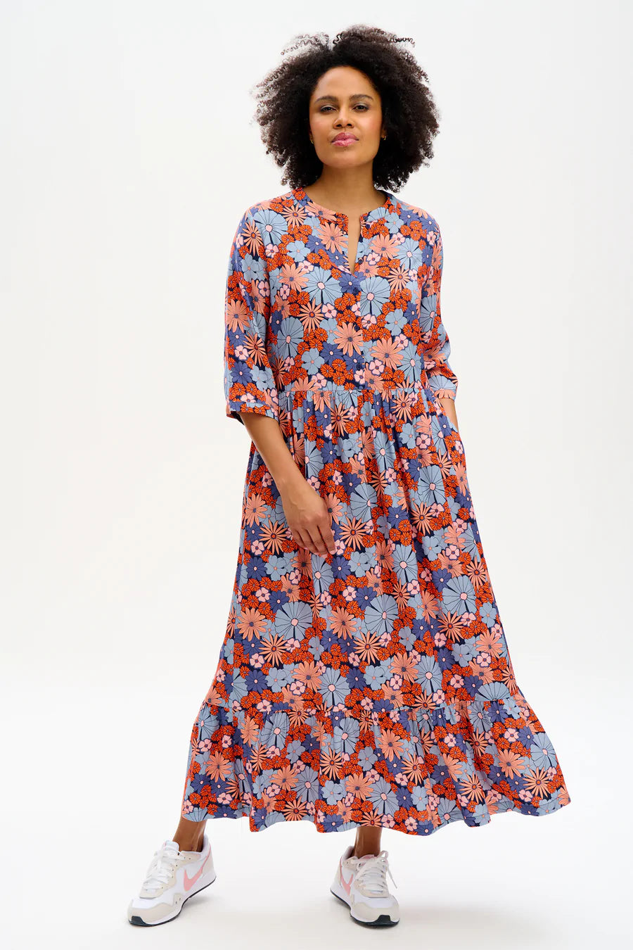 Lauren Maxi Smock Dress - Retro Floral Print Long Casual Dress for Women | Perfect for Summer Outfits, Beach Vacations & Boho Style