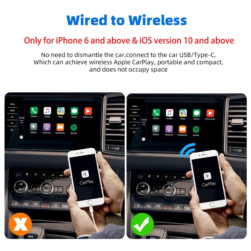 Wireless CarPlay Adapter for iPhone - Convert Wired to Wireless CarPlay Dongle | Plug & Play | Compatible with Cars 2015+ & iOS 10+ | Black | Perfect for Hands-Free Driving & Seamless Music Streaming