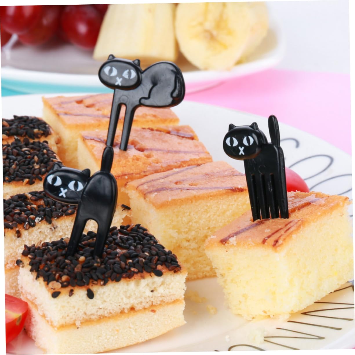 6-Piece Cute Kitten Fruit Fork Set - Animal-Shaped Dessert Picks for Fruit Party Decorations & Cake Toppers | Perfect for Kids' Parties, Baby Showers & Tea Time Snacks