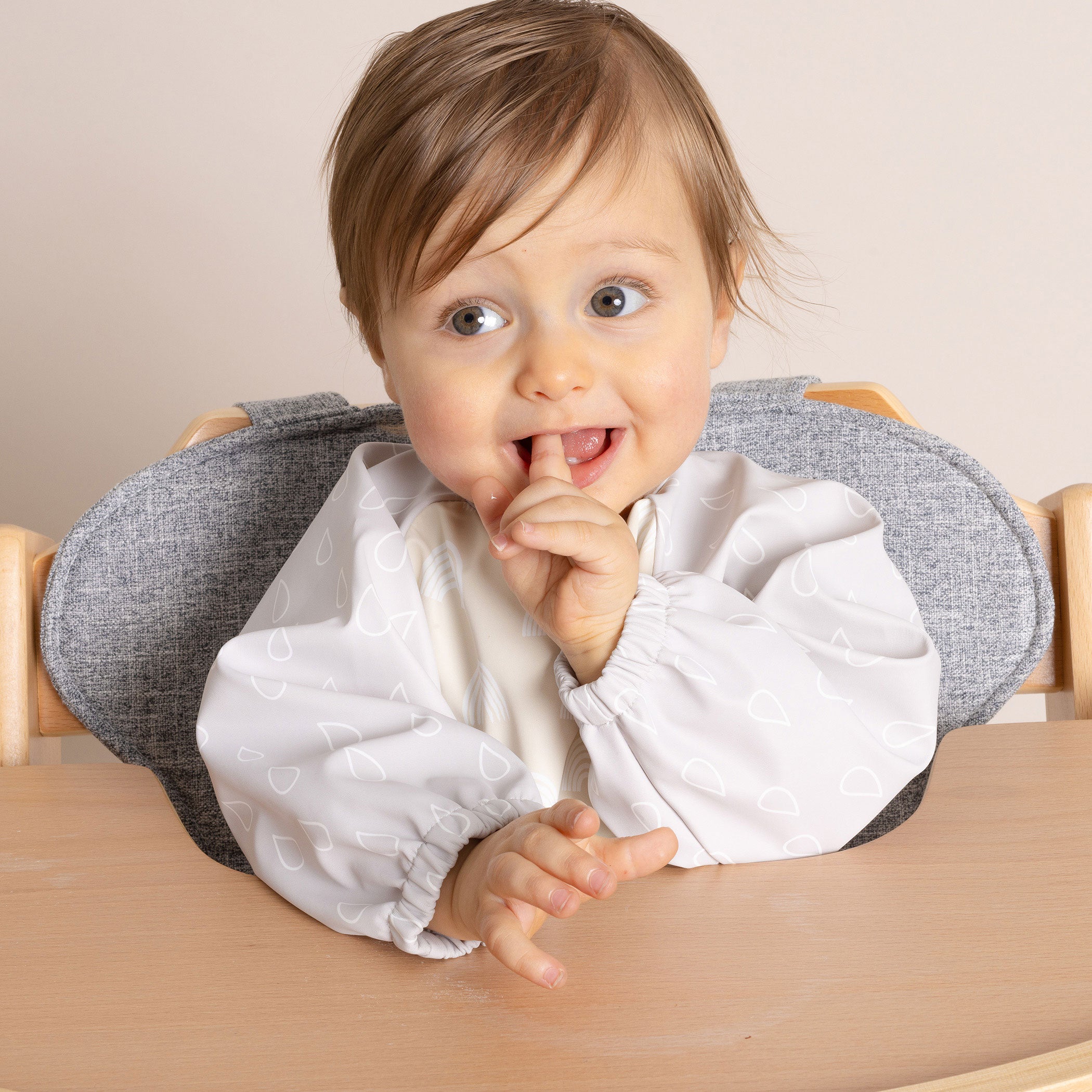 Nordic Smock Bib for Baby - Soft Grey & Sand Cotton Feeding Bib with Adjustable Straps - Perfect for Mealtime, Daycare, and Messy Play