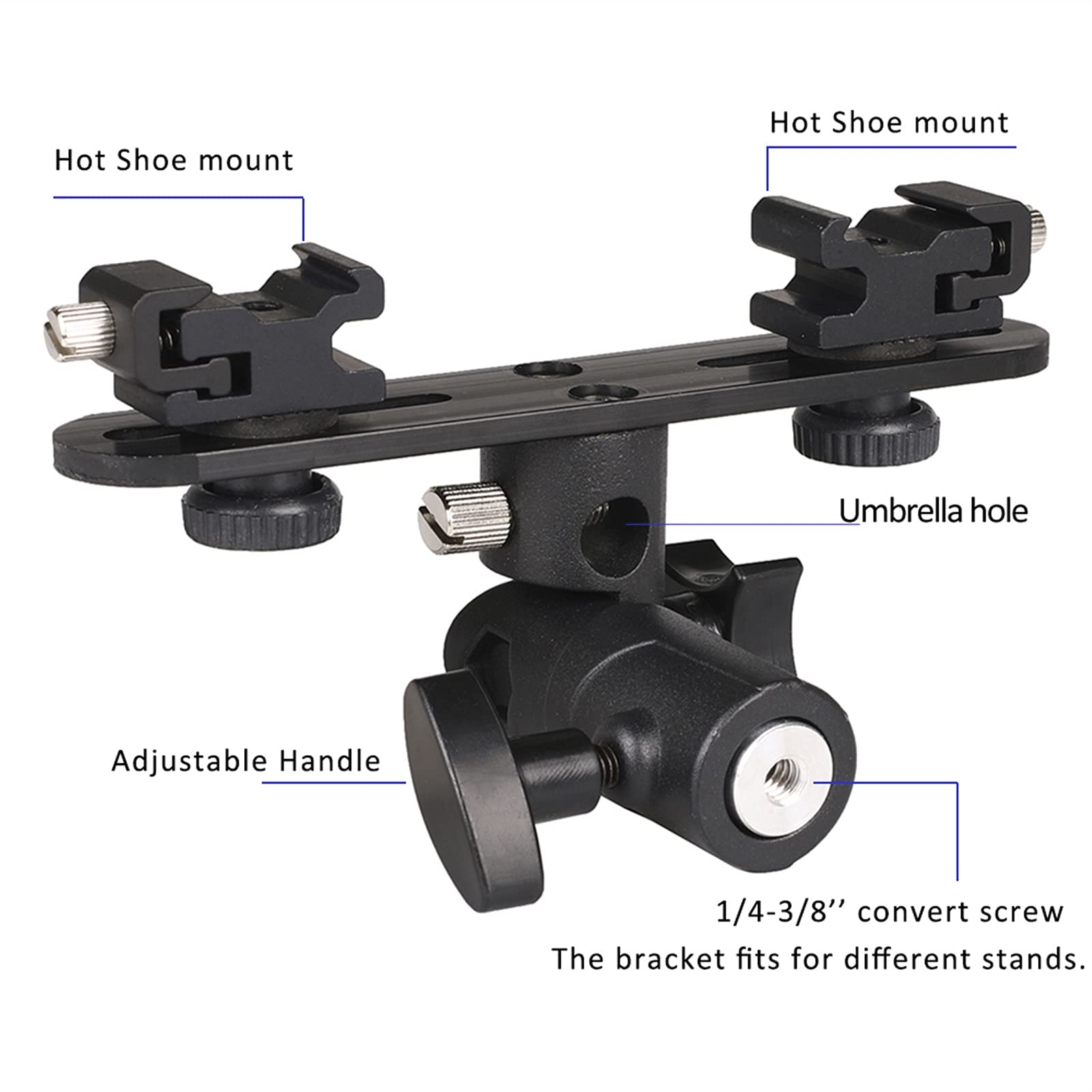 Professional Flash Bracket & Umbrella Holder Stand for Speedlite Mic - Heavy Duty Black Photo Accessories with 2 Mounts - Durable Replacement for Photography, Videography & Studio Lighting