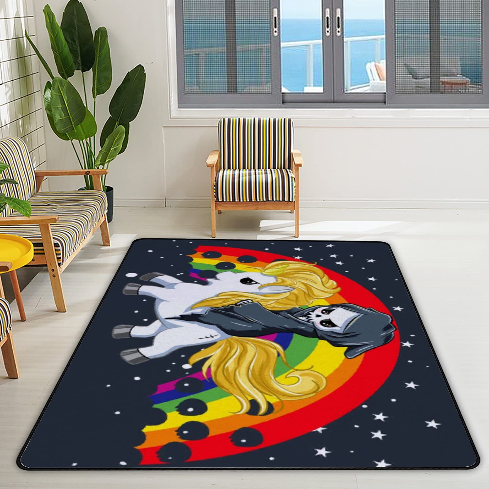 Non-Slip Skull & Unicorn Large Area Rug 72x48in - Soft Floor Carpet for Living Room, Bedroom, Kids Room, Nursery & Playroom | Perfect for Yoga, Playtime & Home Decor