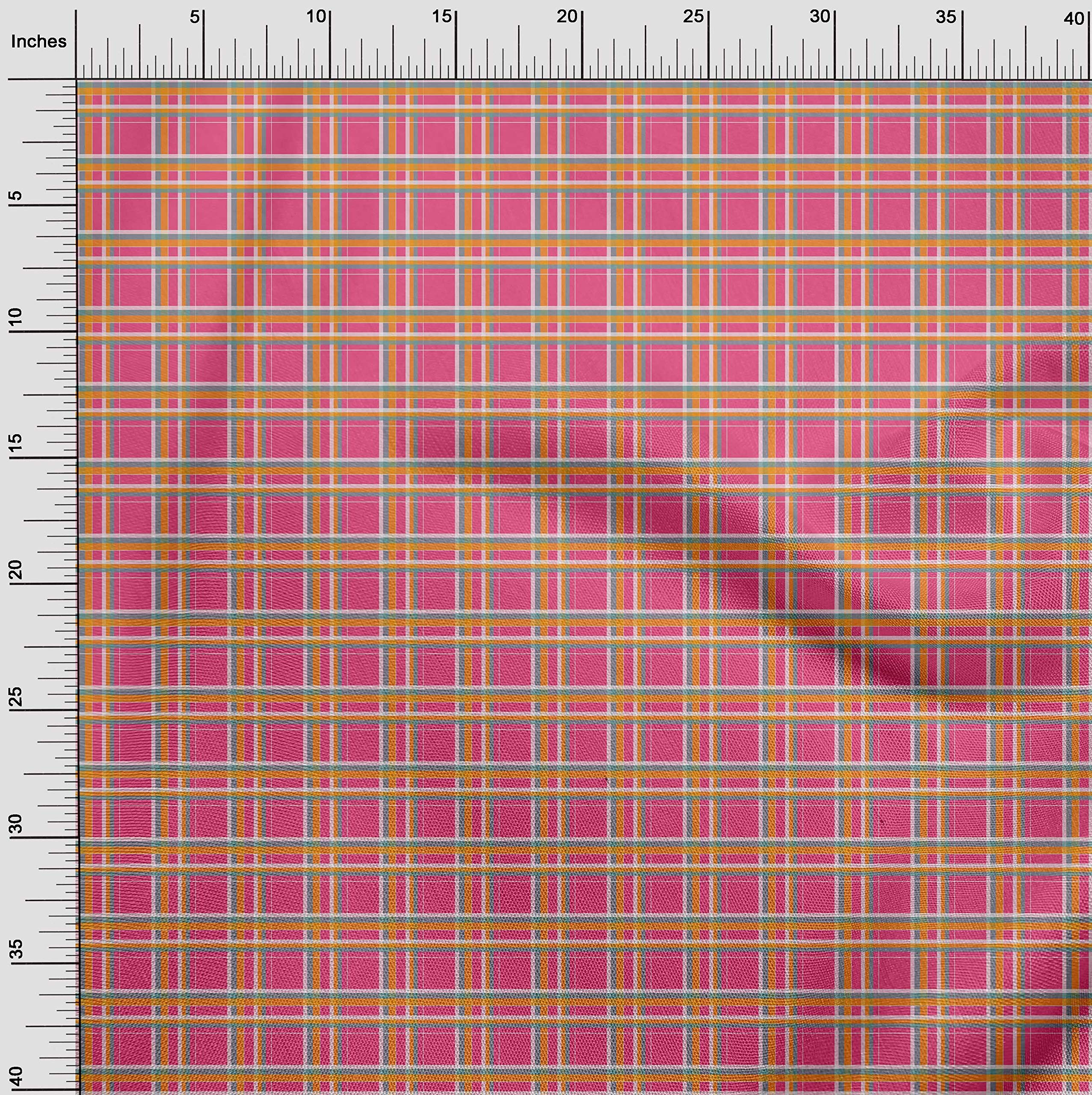 oneOone Viscose Jersey Fuschia Pink Madras Check Dress Fabric - 60 Inch Wide Printed Material by The Yard | Perfect for Summer Dresses, Skirts & DIY Fashion Projects