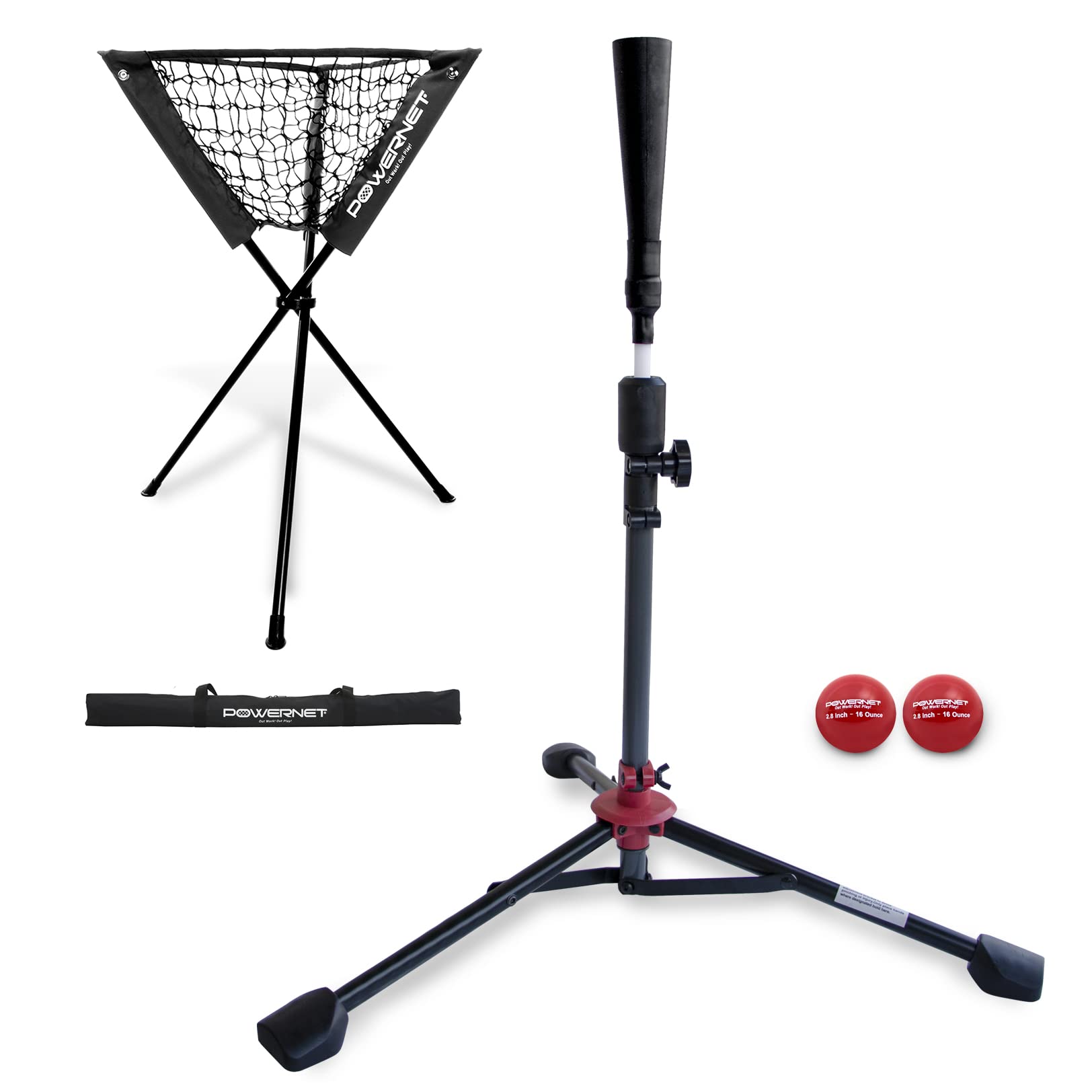 PowerNet Coach's Baseball & Softball Training Bundle - Ball Caddy, Tee & 2 Heavy Weighted Balls | Improve Hitting Drills, Contact Rate & Swing Power | Perfect for Field Practice, Batting Cages & Team Training Sessions