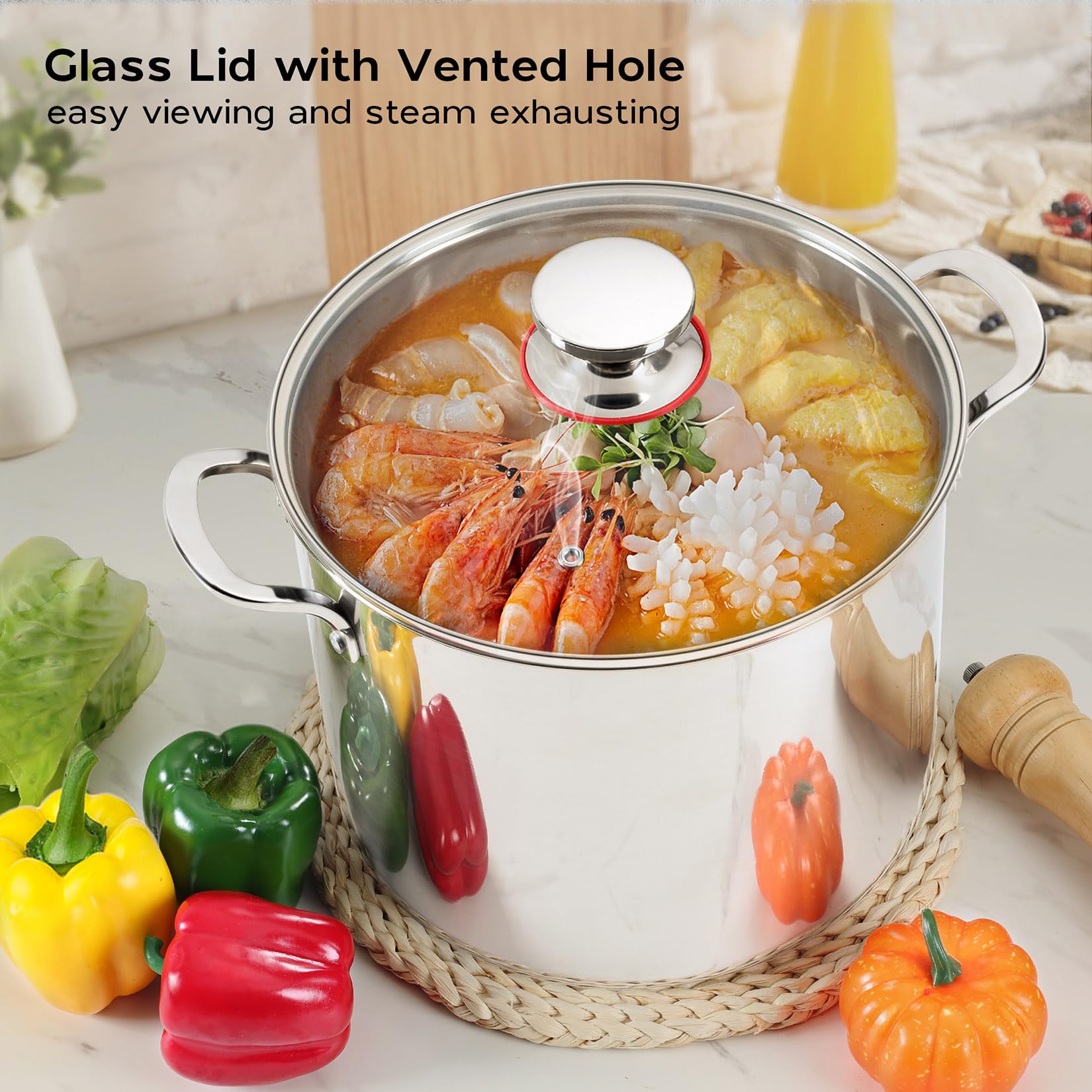 12 Quart Stainless Steel Stock Pot with Lid - 18/10 Heavy Duty Soup Pot for Cooking, Boiling & Canning - Perfect for Large Family Meals, Soup Making & Food Preservation