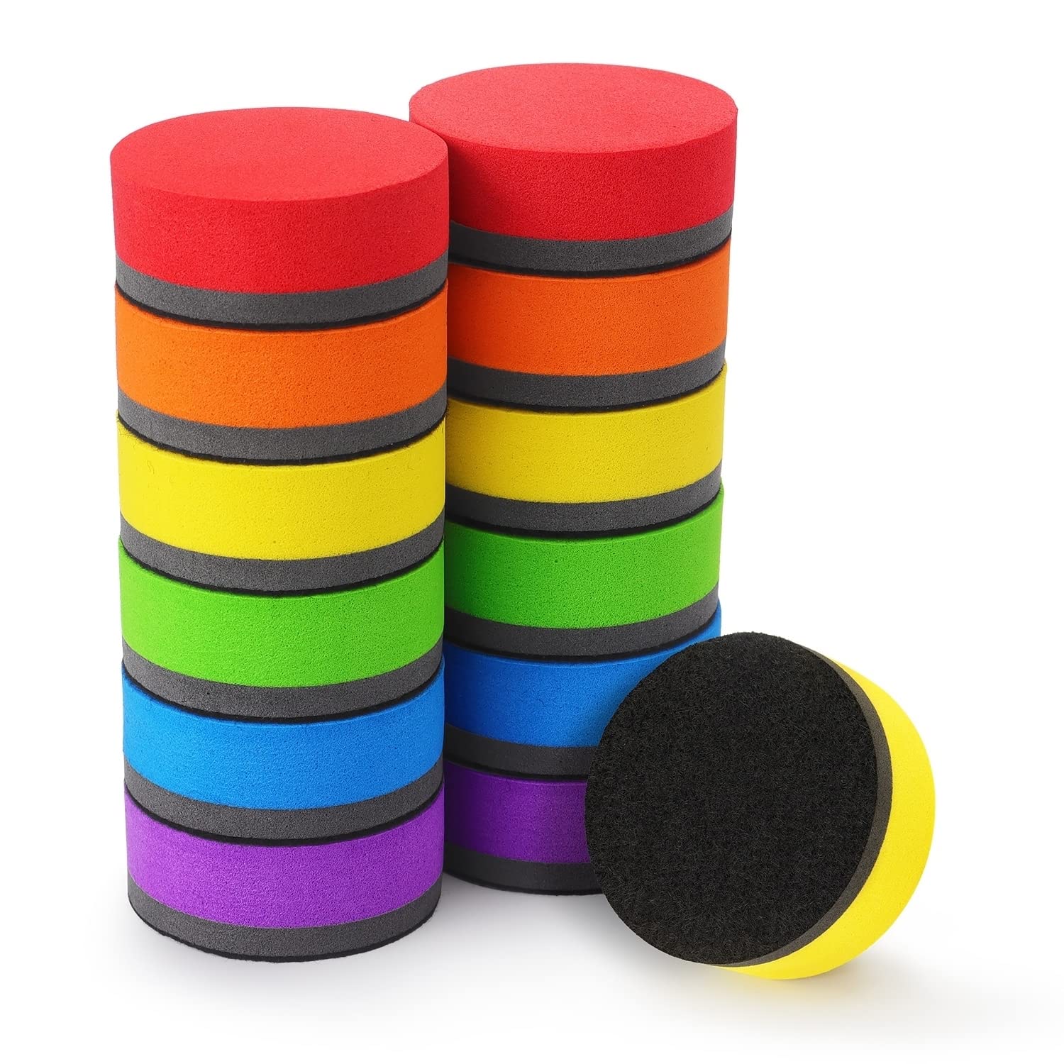 12 Pack Magnetic Whiteboard Erasers - Dry Erase Board Cleaners for Classroom, Office & Home - 6 Color Round Erasers (2 x 2 x 0.8 Inch) - Perfect for Teachers, Students & Kids Learning Activities