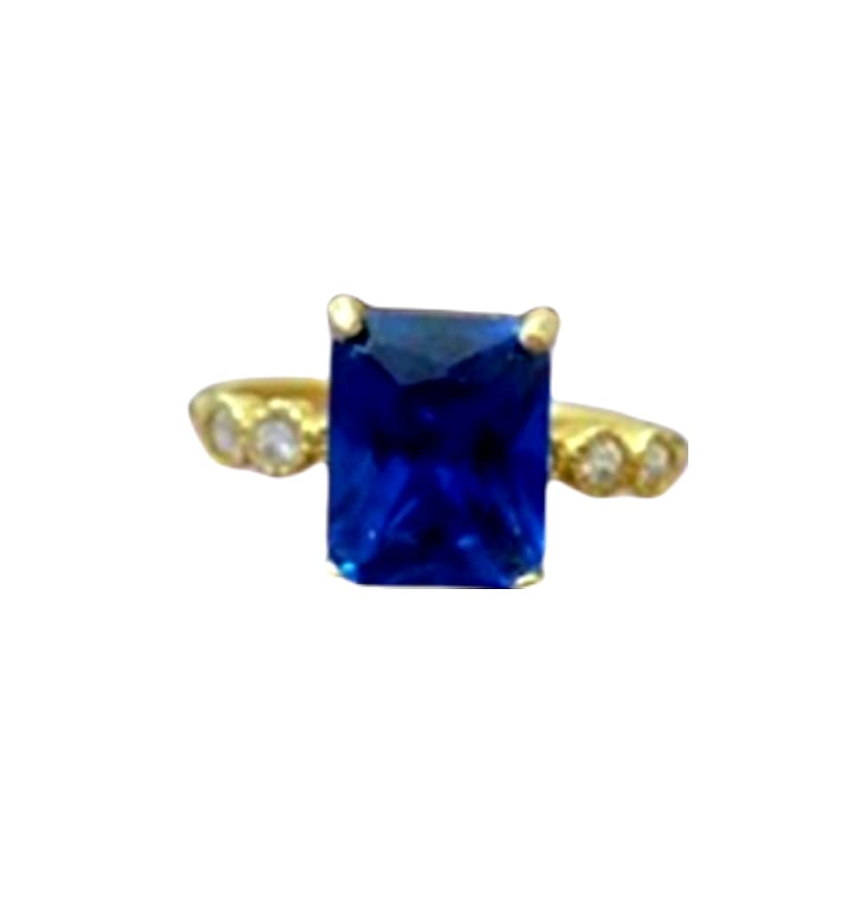 Deep Blue Sapphire Ring – Rectangle Emerald Cut Gemstone in Gold for Women | Royal Navy Blue Wedding Gift for Brides, Engagement, Anniversary & Special Occasions