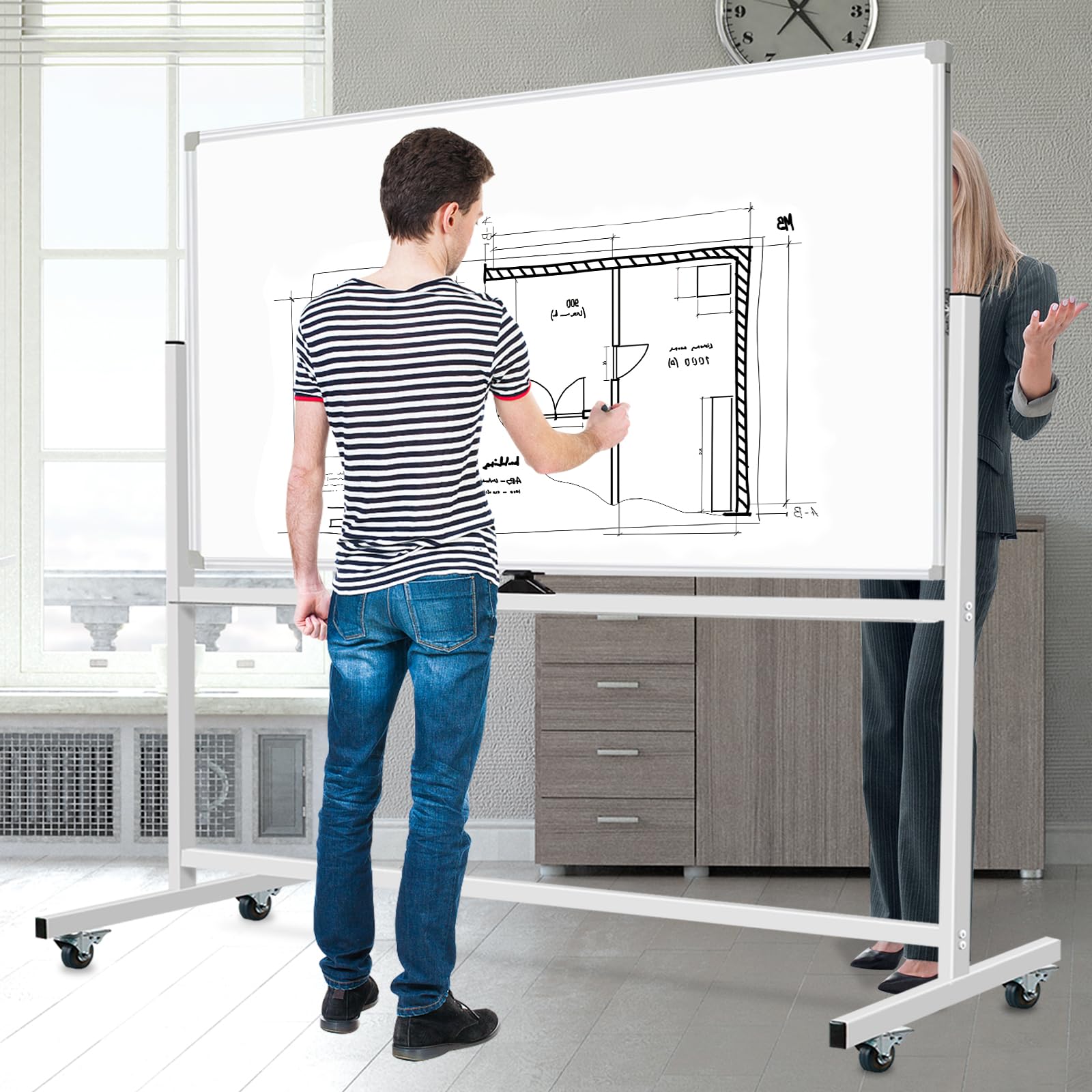 72 x 40 Inch Large Magnetic Dry Erase Board on Wheels - Double Sided Mobile Whiteboard with Stand | Includes 3 Erasers, 6 Markers & 10 Magnets | Perfect for Classrooms, Offices & Home Use