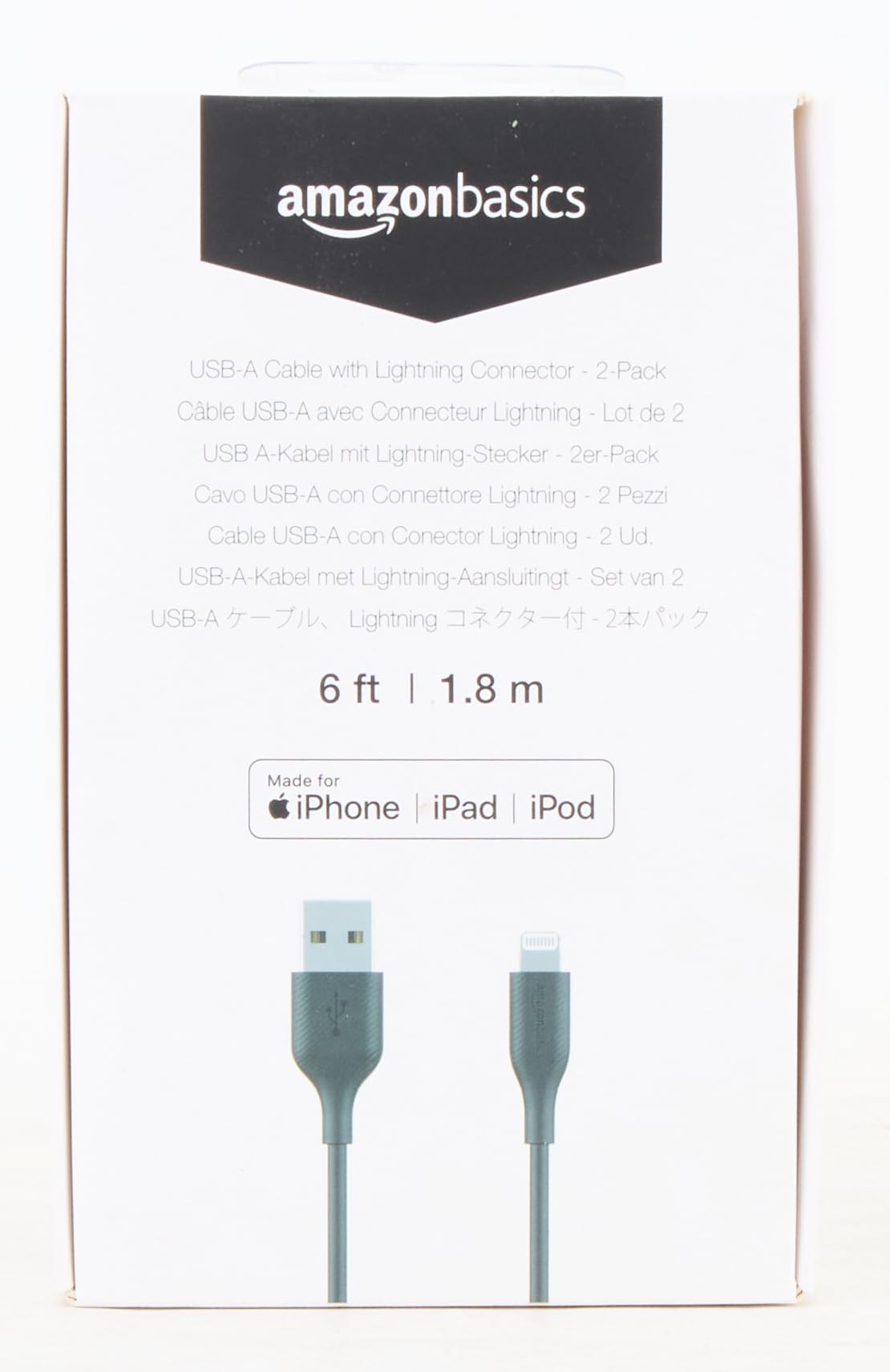 Amazon Basics MFi Certified Lightning to USB A Cable - 6ft iPhone Charger (2 Pack, Black) for iPhone Charging, Data Sync & Car Use