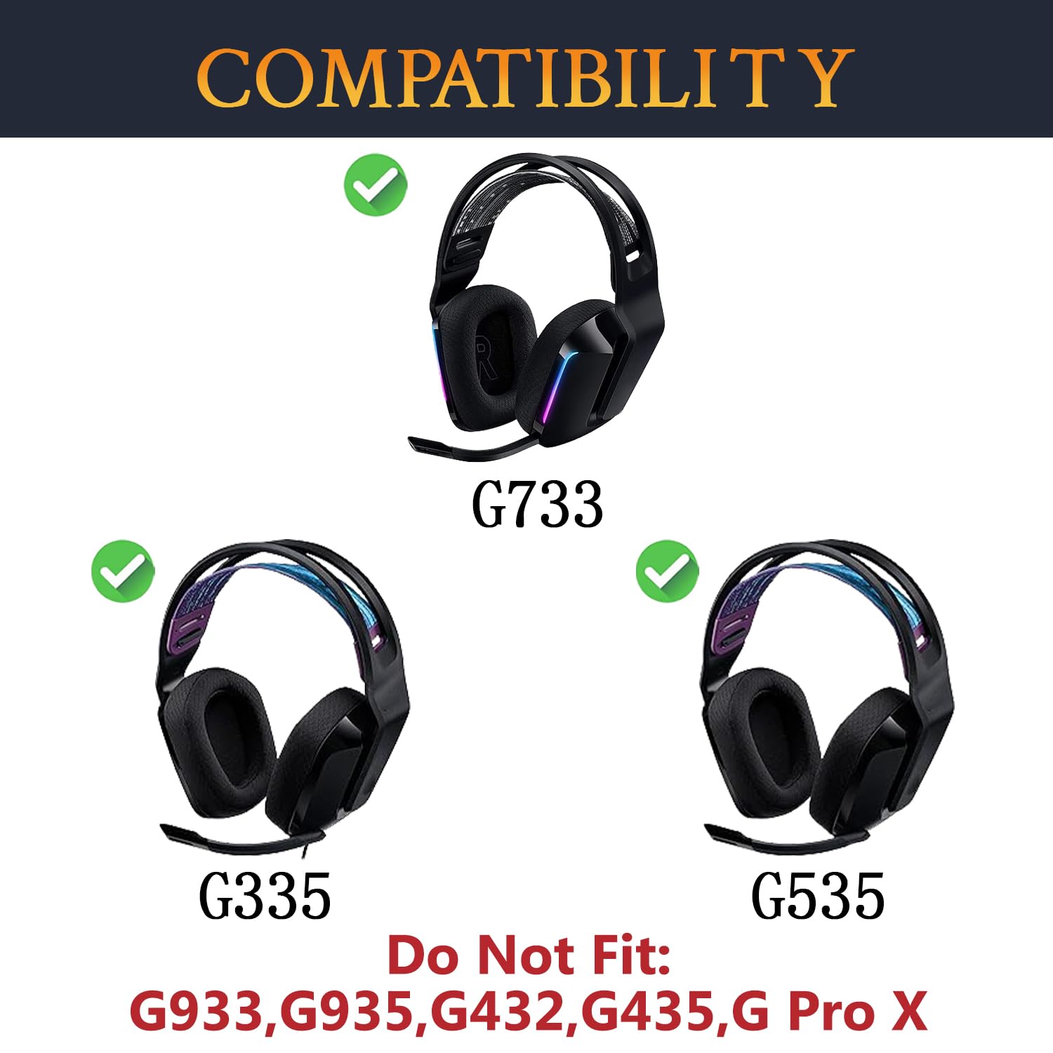 SOULWIT Replacement Ear Pads for Logitech G733 G535 G335 Gaming Headset - Noise Isolating Memory Foam Cushions (Black) | Comfortable Upgrade for Wireless Headsets | Perfect for Gaming, Streaming & Work Calls