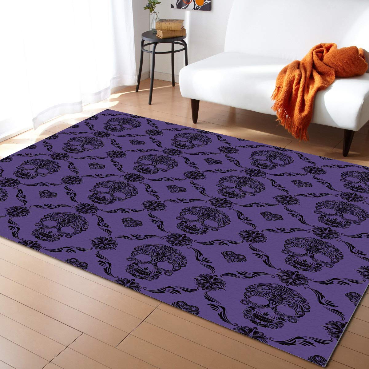 Halloween Skull Geometric Plaid Area Rug 2'7