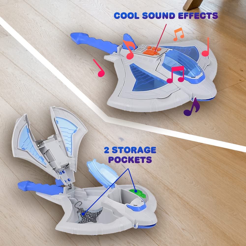 ArtCreativity Sting Ray Transporter Set with Sounds - 1 Stingray Toy & 7 Sea Creatures, Interactive Ocean Animal Toys for Kids, Underwater Party Supplies | Perfect for Birthday Gifts, Pool Playtime & Marine Education