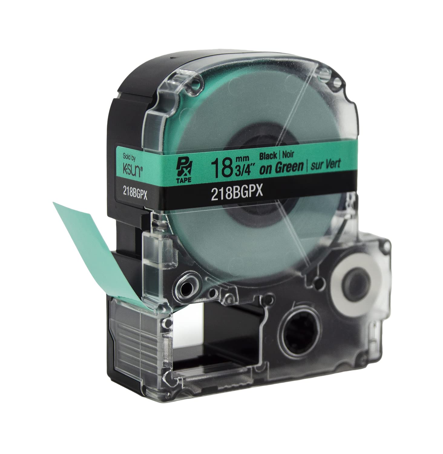 Epson LABELWORKS 218BGPX PET (Polyester) Tape Cartridge - Black on Green Label Maker Tape - 3/4