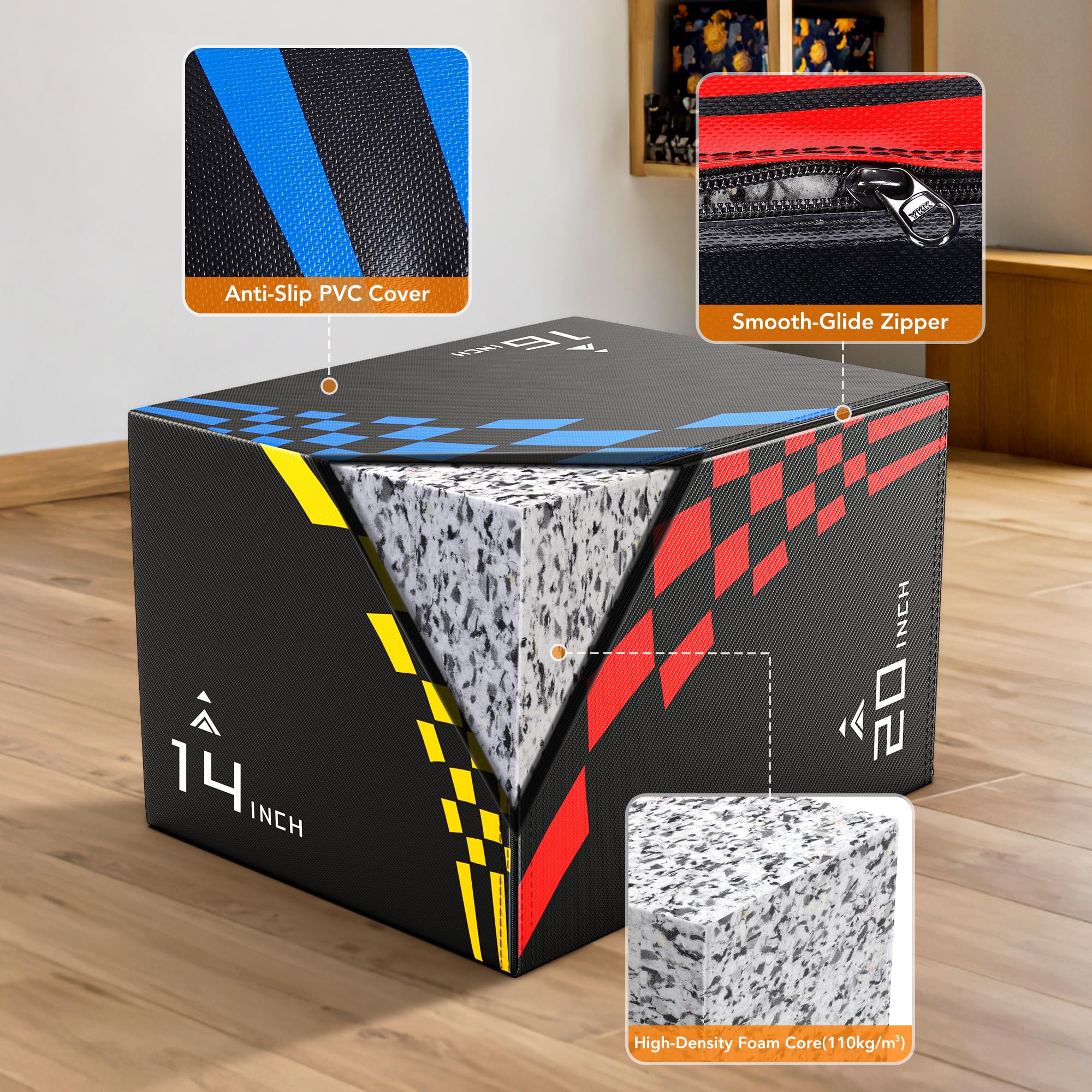 GIKPAL 3-in-1 Plyo Box - Heavy Duty High Density Foam Jump Box with Non-Slip Surface for CrossFit, HIIT & Home Gym Workouts - Perfect for Box Jumps, Step-Ups & Plyometric Training