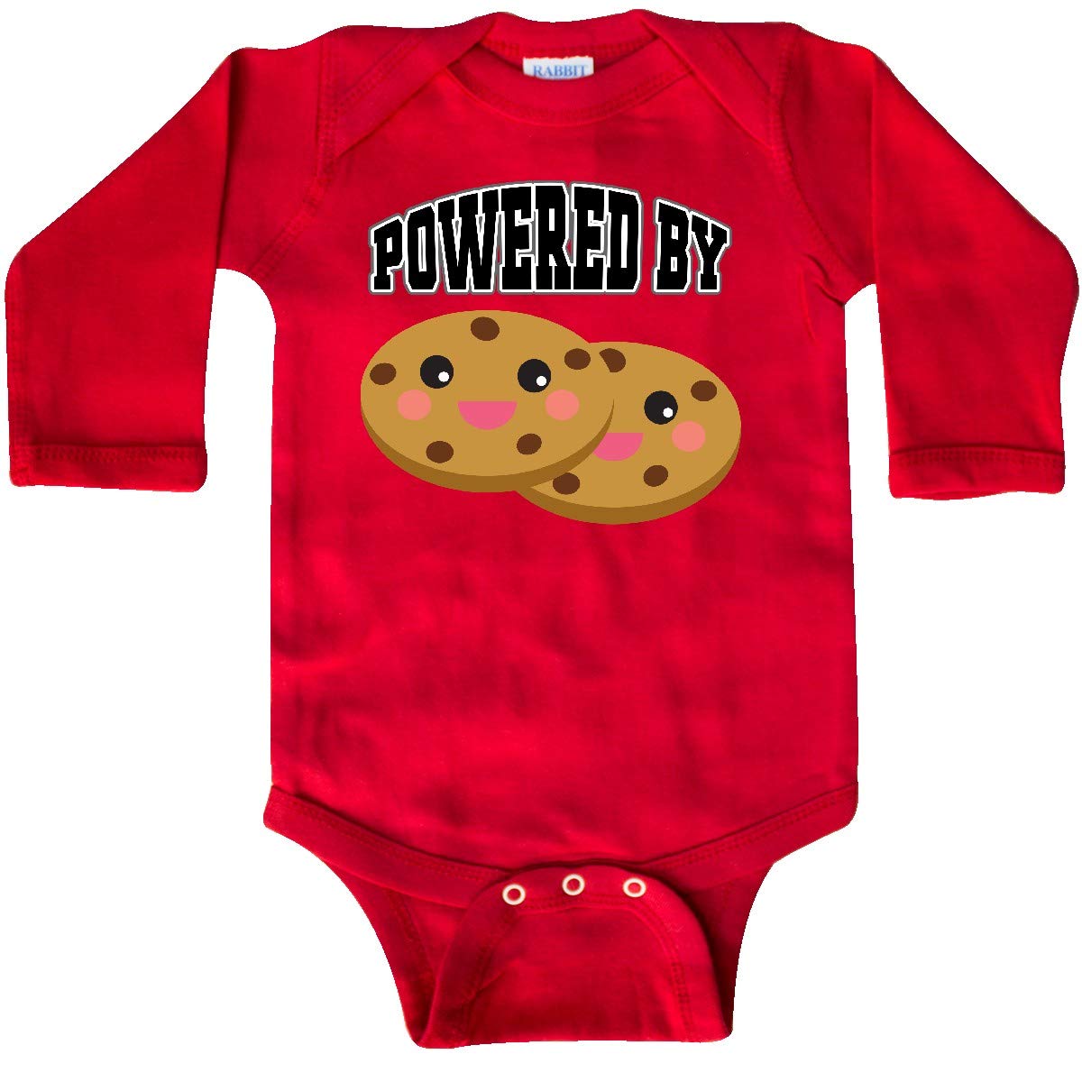 Inktastic Powered by Cookies Long Sleeve Baby Bodysuit - Adorable Cookie-Themed Outfit for Newborns & Infants | Perfect for Photo Shoots, Holidays & Everyday Wear