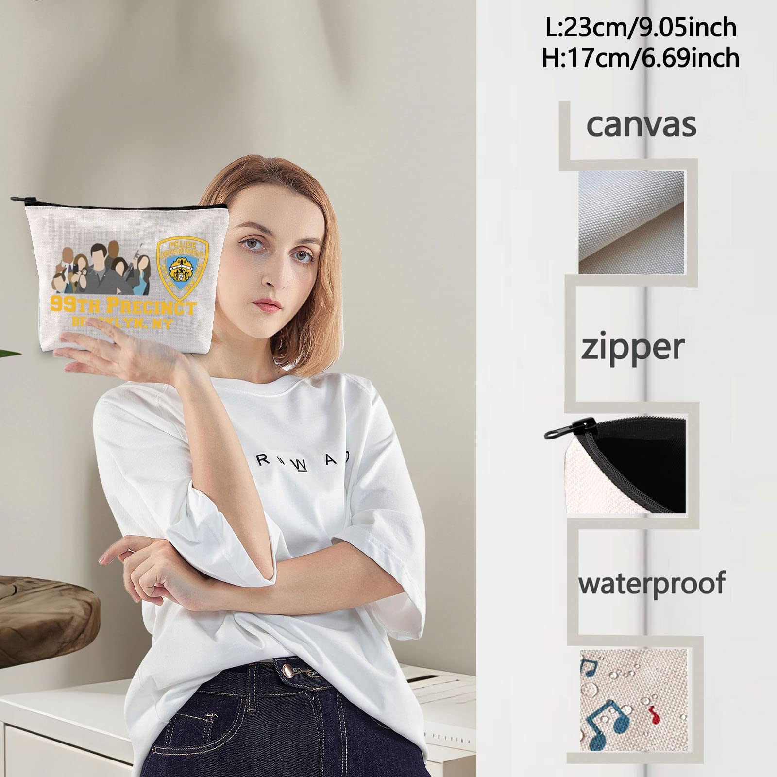 LEVLO Brooklyn 99 TV Show Themed Cosmetic Makeup Bag - 99th Precinct NYPD Inspired Zipper Pouch - Perfect Gift for Fans & Collectors - Great for Travel, Makeup Storage & TV Show Merchandise