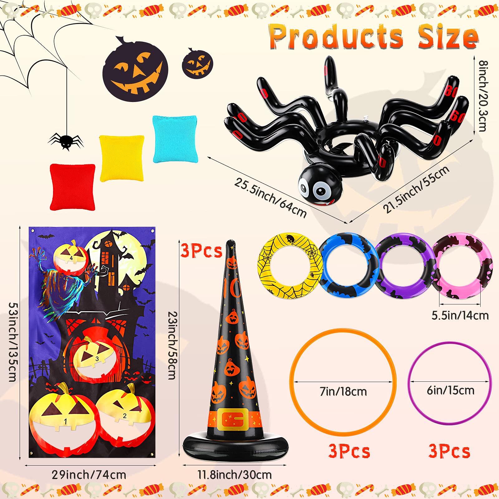Halloween Toss Game Set with Witch Hat & Pumpkin Rings - Outdoor Party Games