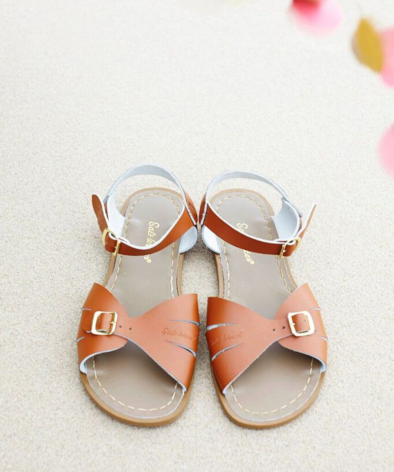 Classic Tan Saltwater Sandals for Women - Comfortable Leather Beach Sandals with Adjustable Buckle | Perfect for Summer, Vacation, Beach & Casual Outfits