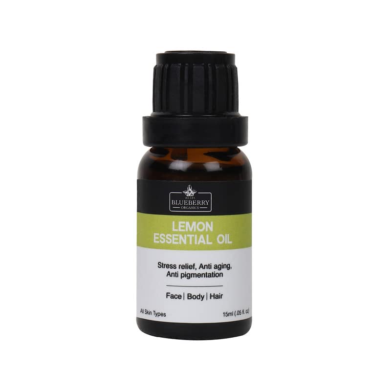 MLSPL BLUEBERRY ORGANICS Pure Lemon Essential Oil - 15ml | Natural Skin Brightening & Dandruff Treatment | For All Skin & Hair Types | Perfect for Aromatherapy, DIY Beauty & Hair Care