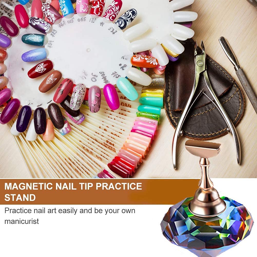 THR3E STROKES Magnetic Nail Art Display Stand - Professional Nail Holder for Painting Practice, Salon Manicure & DIY Nail Tips - Multicolor Nail Art Practice Stand for Salon Display, Home Manicure & Nail Technician Training
