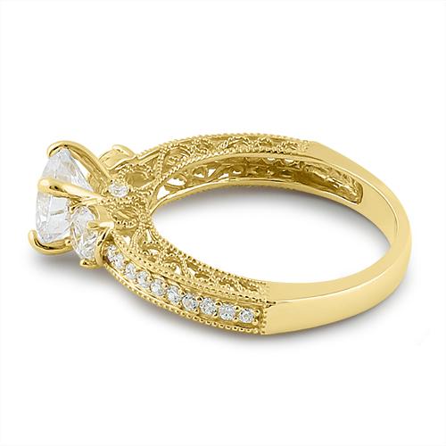14K Yellow Gold Round 7mm Cubic Zirconia (CZ) Engagement Ring for Women - Elegant Wedding Band, Promise Ring, Anniversary Gift for Her