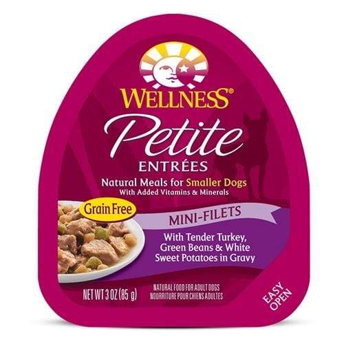Wellness Small Breed Petite Entrees Tender Turkey, Green Beans & White Sweet Potatoes in Gravy Mini Filets Wet Dog Food 3oz - Grain Free, High Protein Meal for Toy & Teacup Dogs - Perfect for Travel, Training & Senior Dogs with Sensitive Stomachs