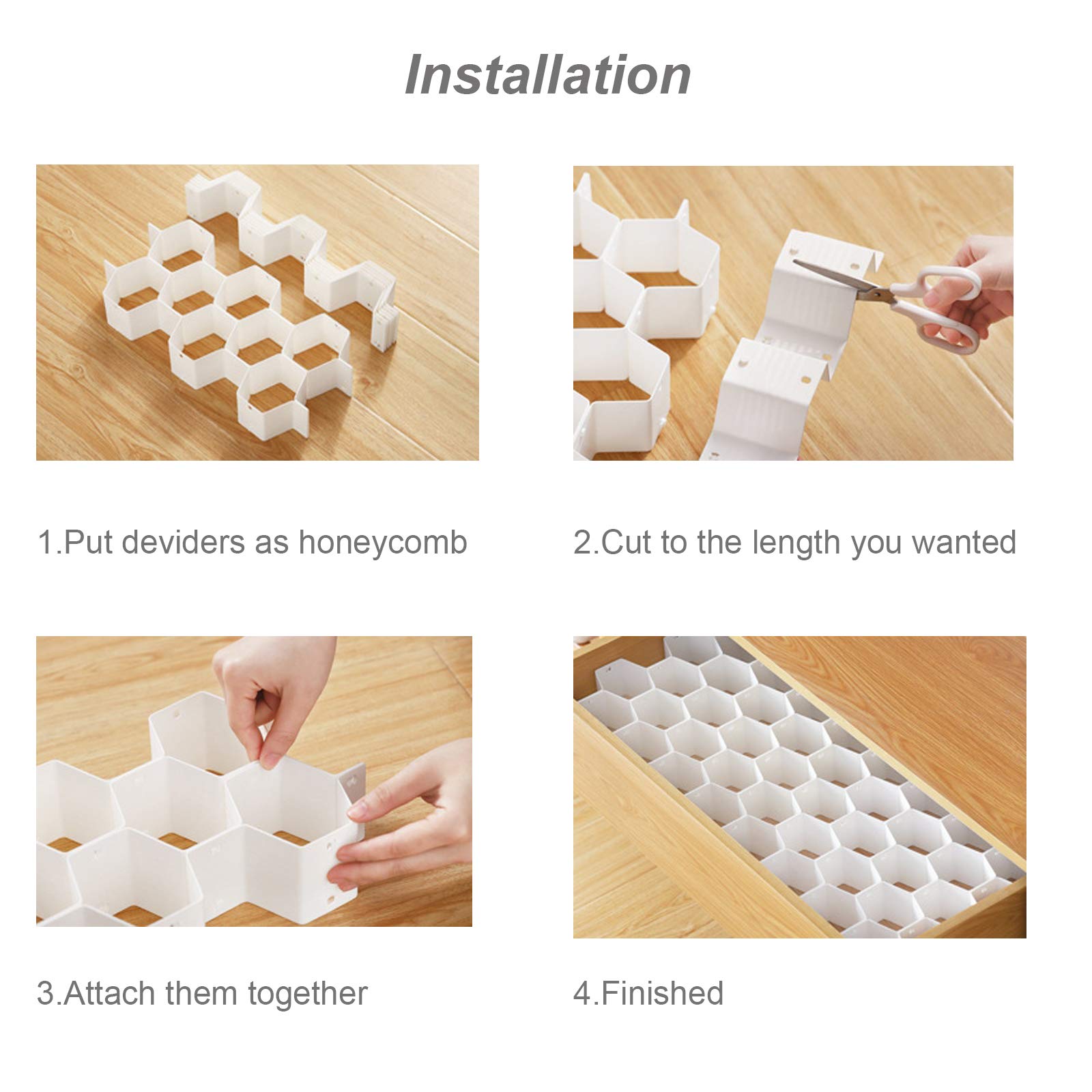 Onerbuy 8-Piece DIY Honeycomb Closet Organizer Drawer Dividers - Plastic Storage Boxes for Underwear, Socks, Bras, Ties, Belts, Scarves & Makeup (Grey) | Space-Saving Cabinet Partition for Bedroom, Bathroom & Office Organization