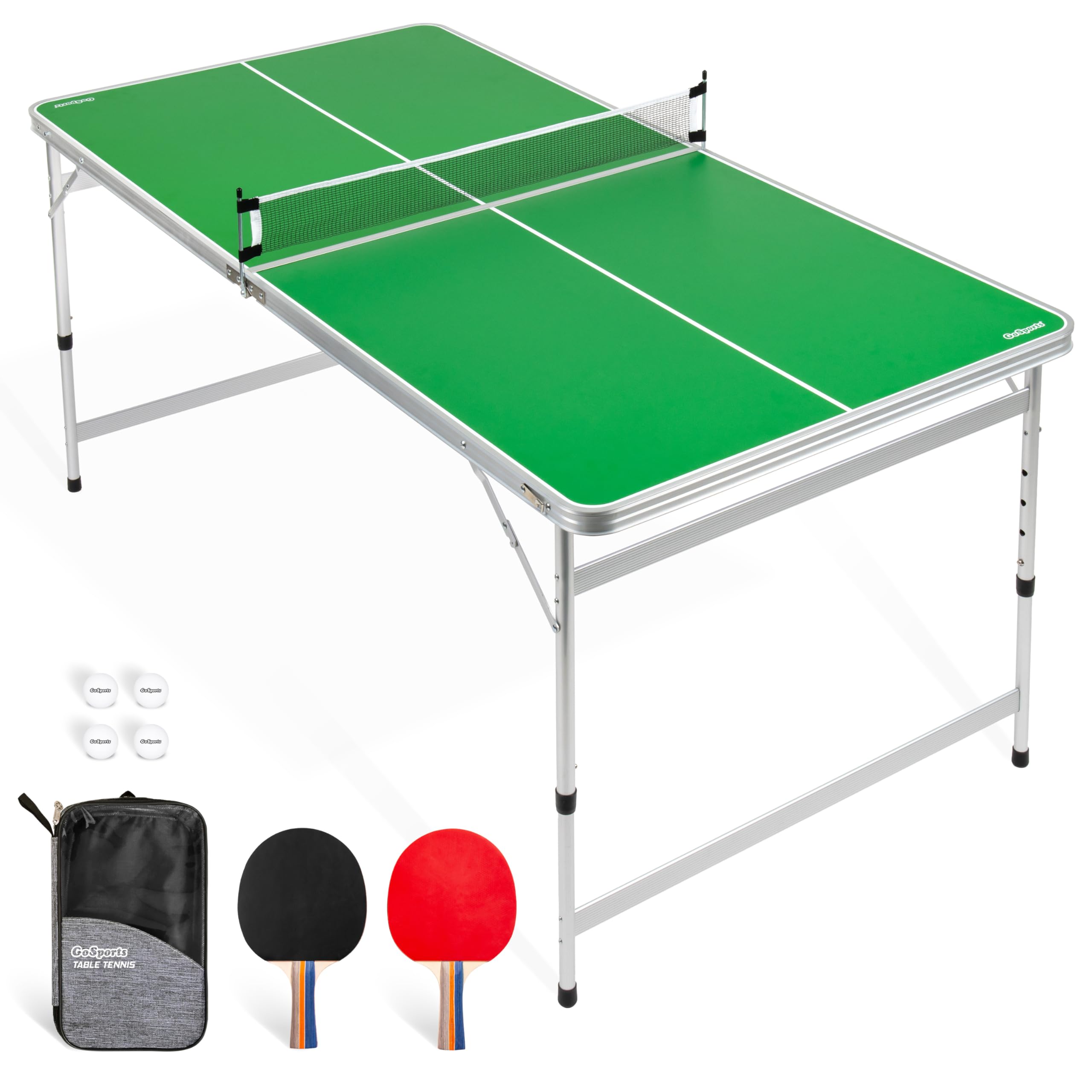 GoSports 6x3 ft Adjustable Height Mid-Size Ping Pong Table Set - Indoor/Outdoor Use for Home, Office, or Game Room (Green or Blue)