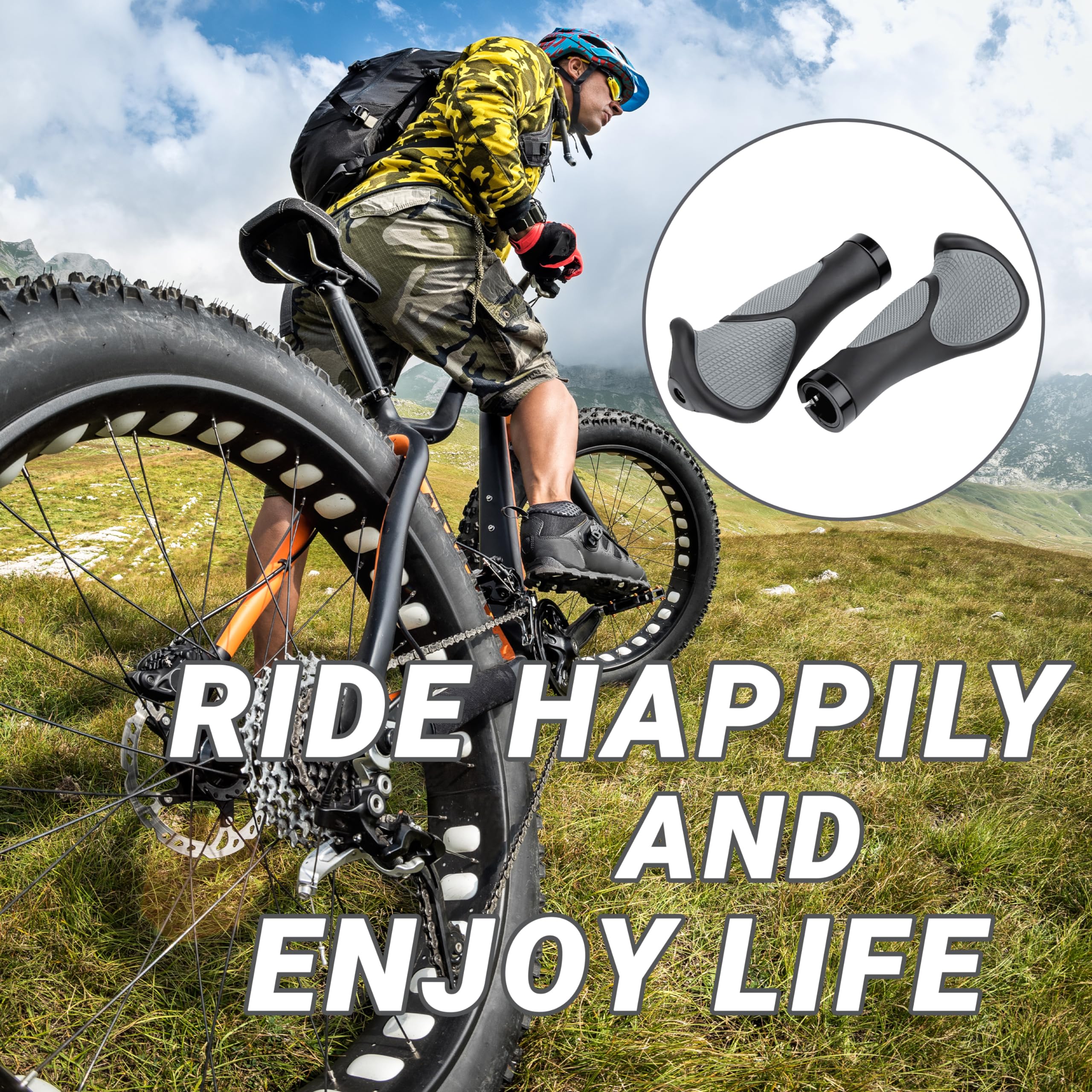 Himiway Ergonomic Lock-On Bike Handlebar Grips - Non-Slip Rubber Bicycle Handle Grip for E-Bike, Scooter & Foldable Bicycle - Perfect for Commuting, Mountain Biking & Urban Riding