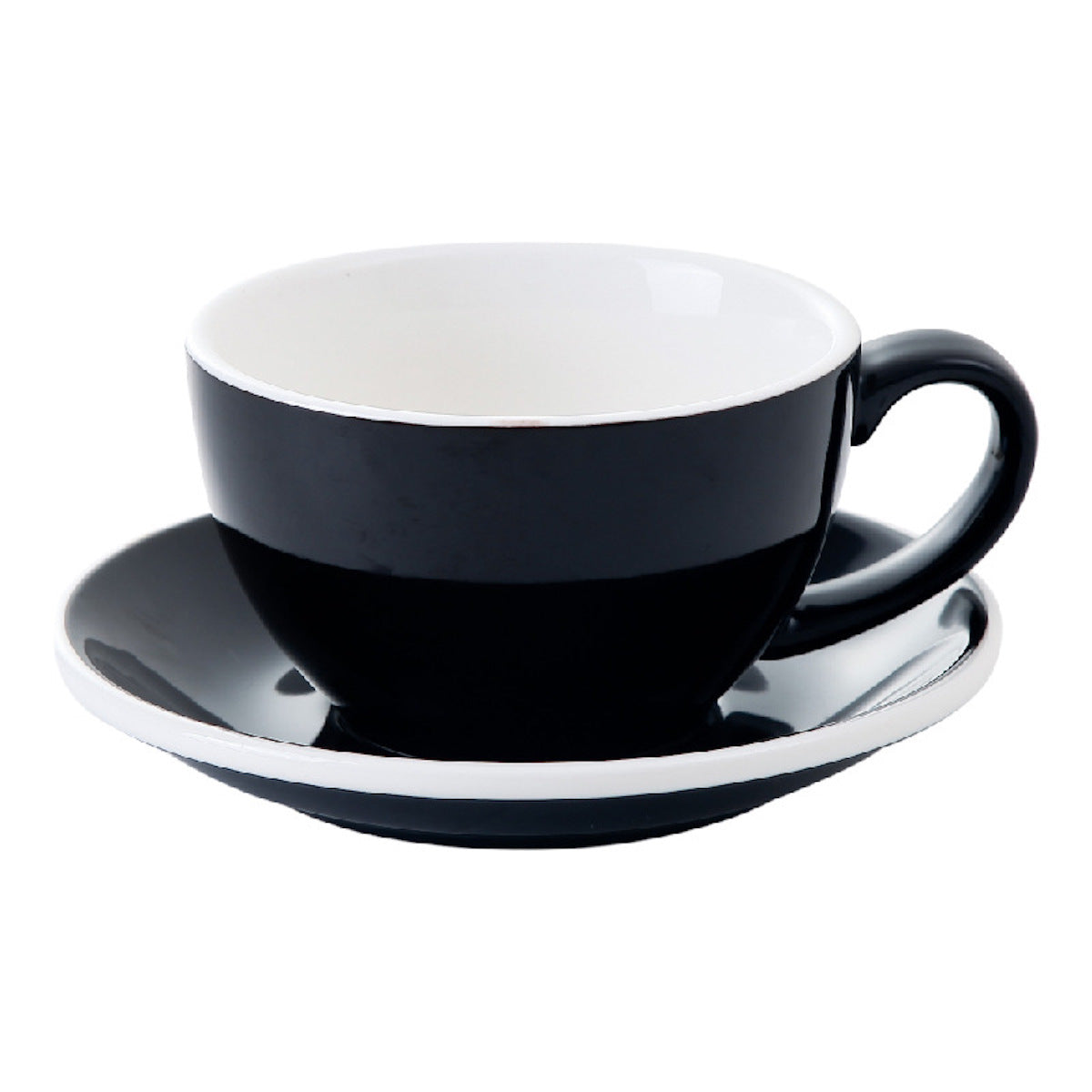 Premium I.XXI 350ml Ceramic Latte Mug with Saucer - Elegant Black Coffee Cup for Home, Office & Cafe Use - Perfect for Espresso, Cappuccino & Tea