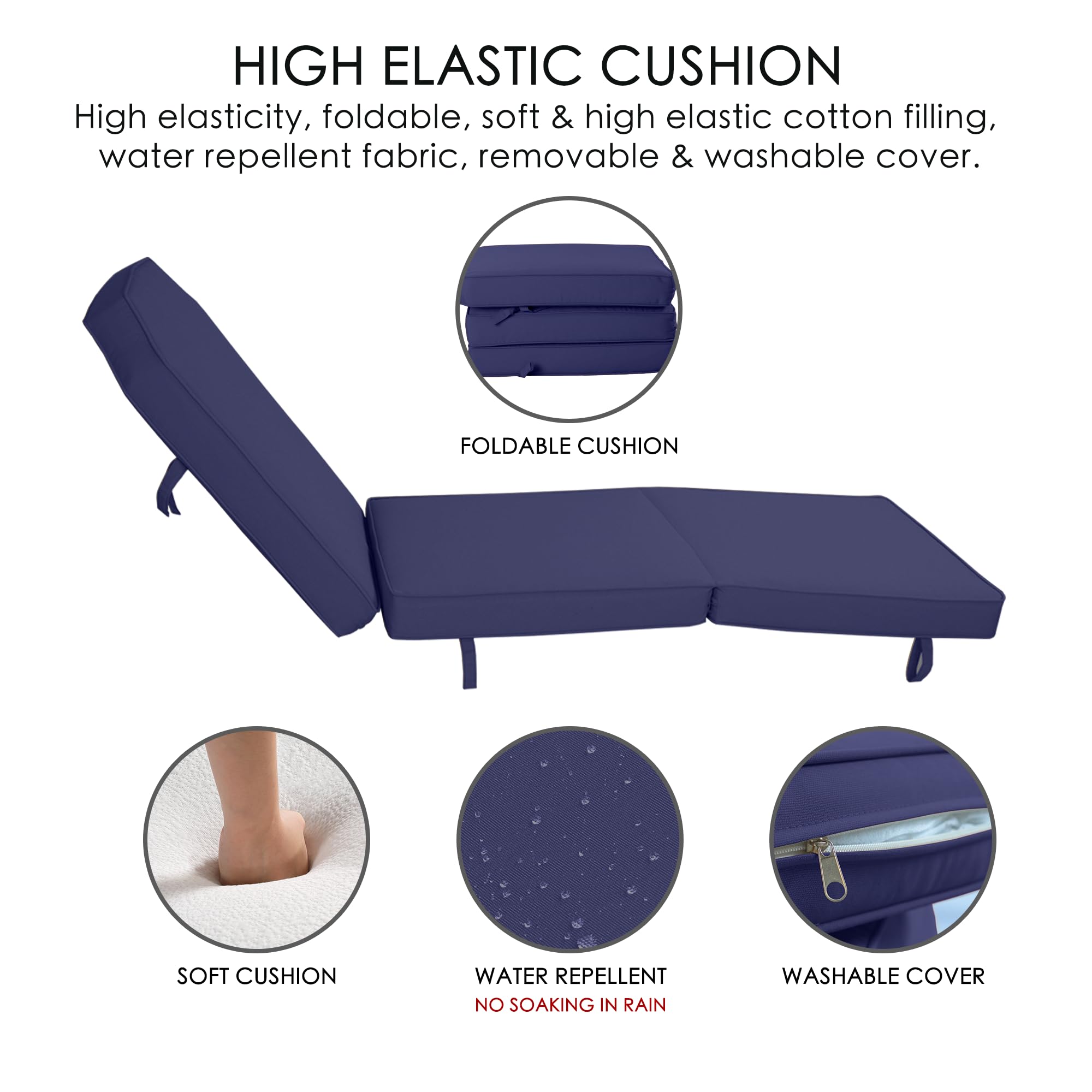 Kozyard Maya Chaise Lounge - Outdoor Patio Recliner Chair with Adjustable Backrest, Water-Resistant Navy Blue Fabric, Comfortable Patio Lounge Chair for Poolside, Garden, Deck & Backyard Relaxation
