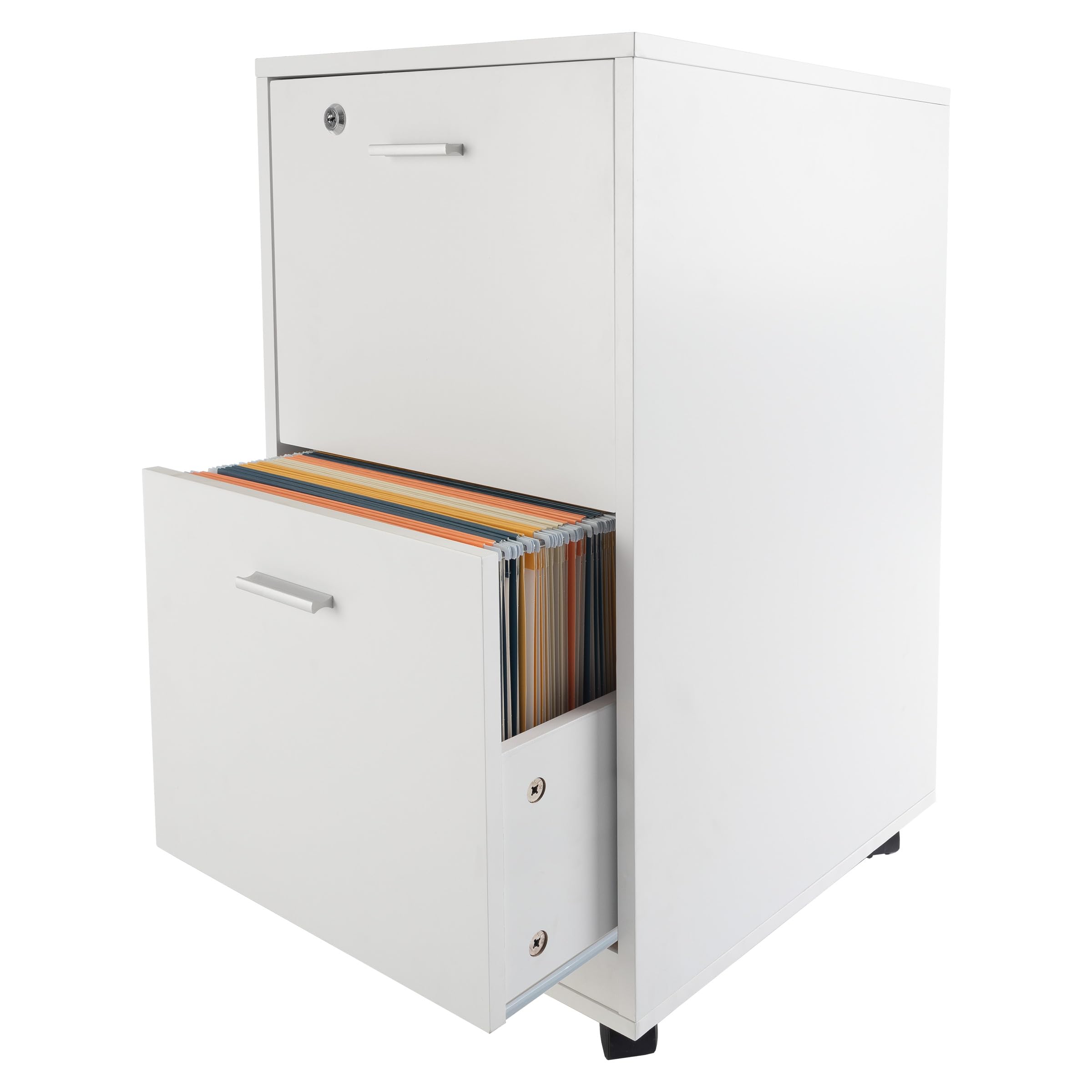 Lavish Home 2-Drawer File Cabinet with Lock - Deep Storage Rolling Filing Cabinet for Under Desk, Home & Office Organization (White) - Perfect for Document Storage, Office Supplies & Home Office Filing Needs