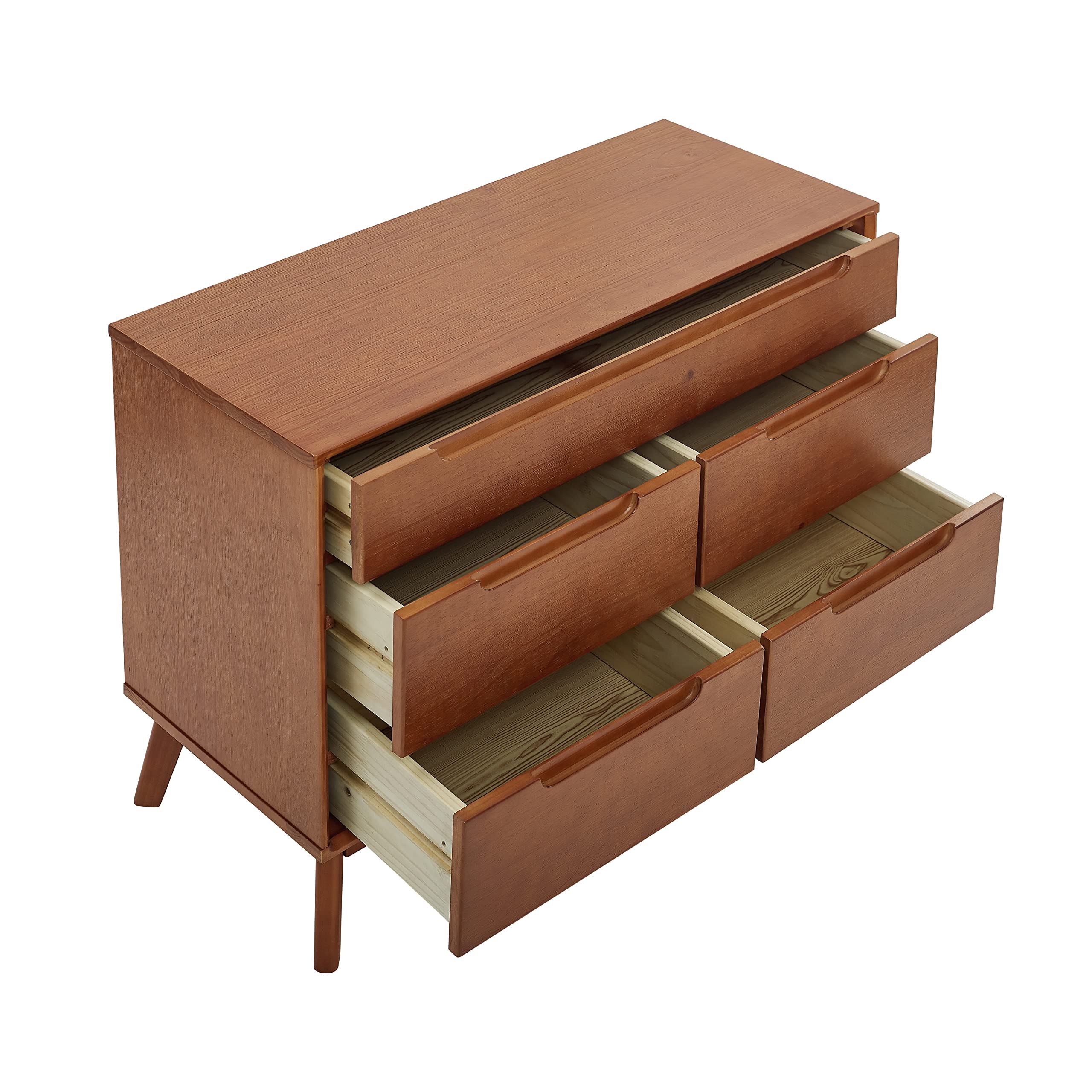 Mid Century Modern 5-Drawer Dresser for Bedroom - Solid Wood Storage Cabinet with 3-Tier Organizer - Walnut Finish for Closet, Living Room, Hallway & Nursery - Perfect for Clothes, Blankets & Home Organization