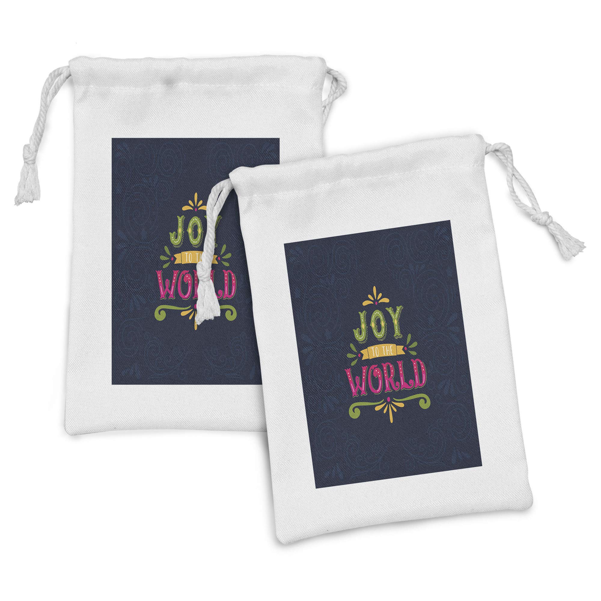Ambesonne Joy Fabric Pouch Set of 2 - Christmas Themed Swirls & Curlicues Drawstring Bags (9